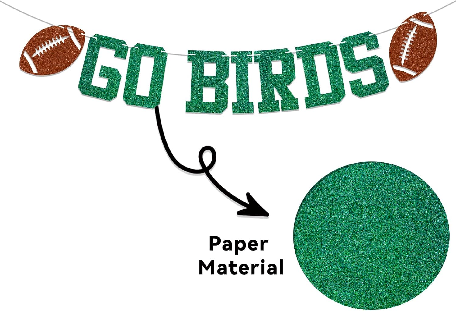 Go Birds Banner - Green Glitter Football Game Decor