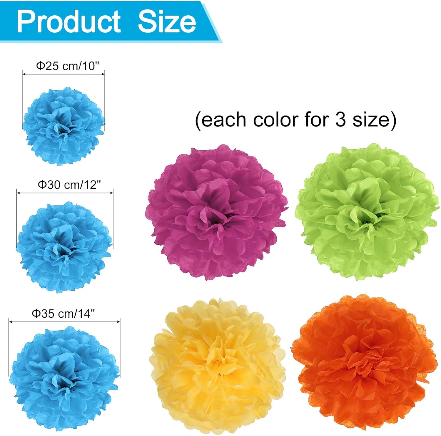 Uxcell 15pcs Tissue Paper Pom Poms Decorations 101214 Inch