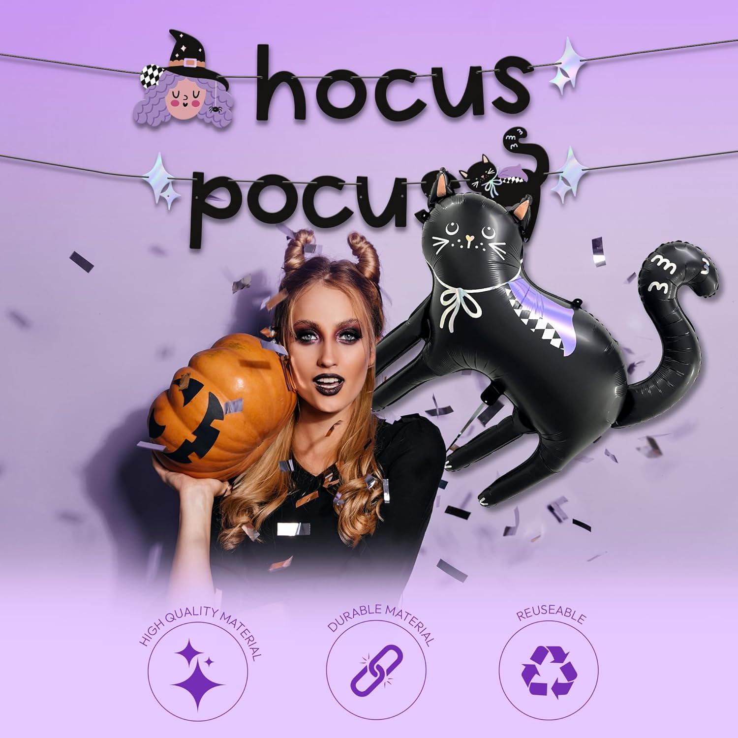 House of Party Hocus Pocus Halloween Banner Black Cat Balloon Set
