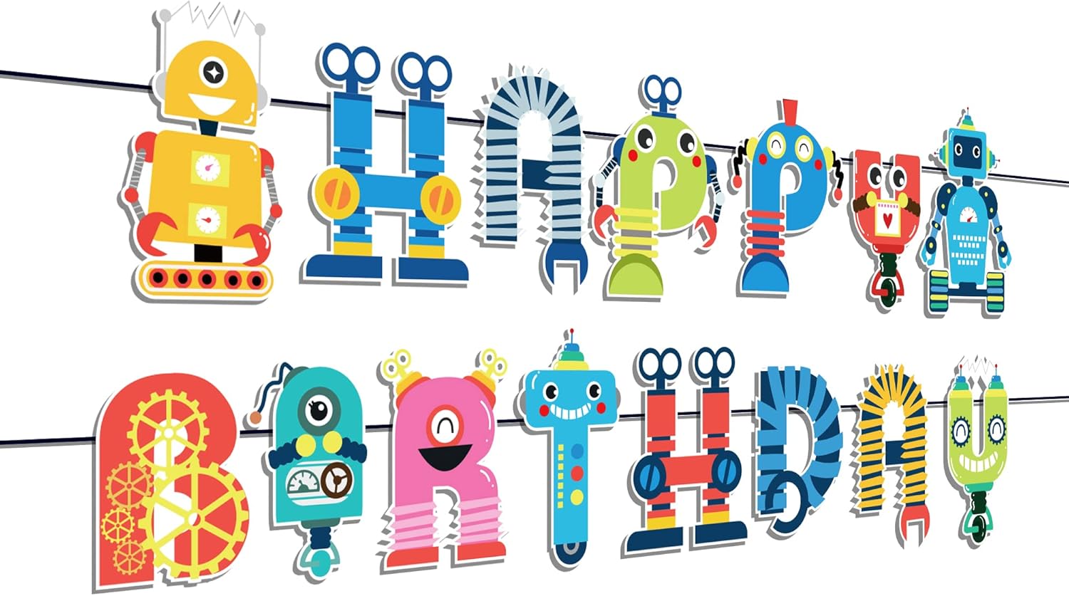 Robot Birthday Banner Happy Birthday Decor