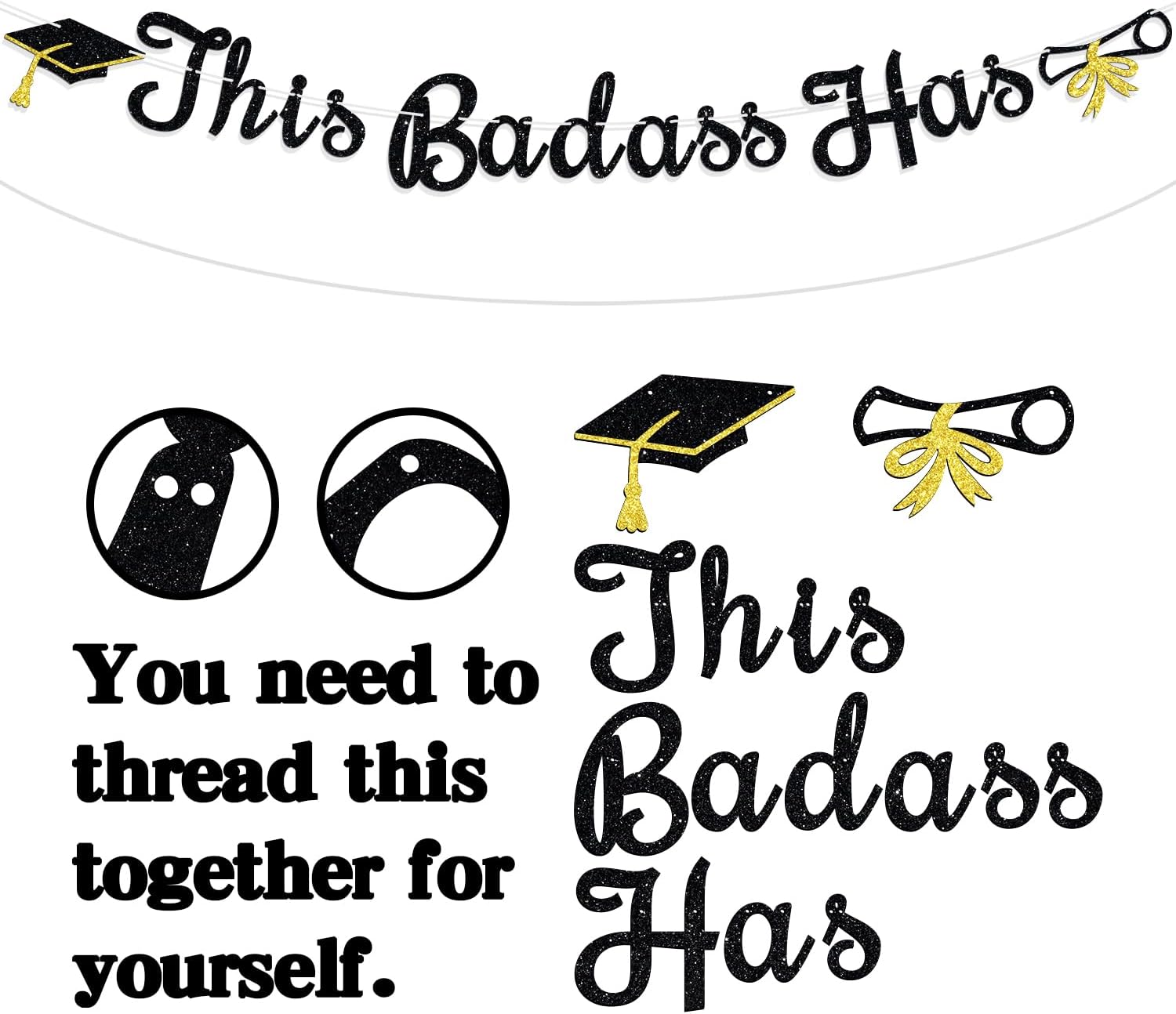 Badass Bachelor Degree Graduation Banner with Black Glitter