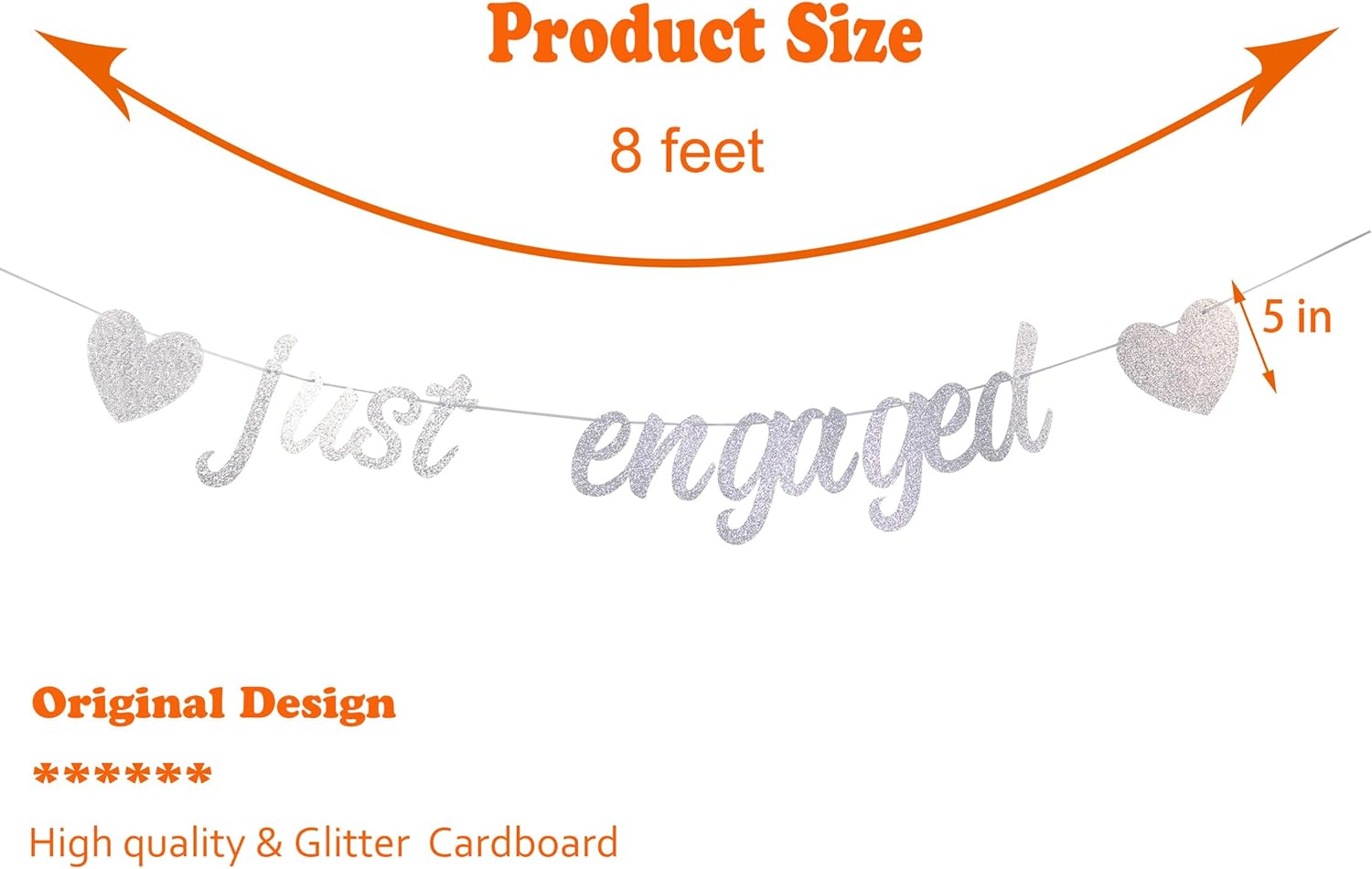 StarsGarden Just Engaged Silver Glitter Banner