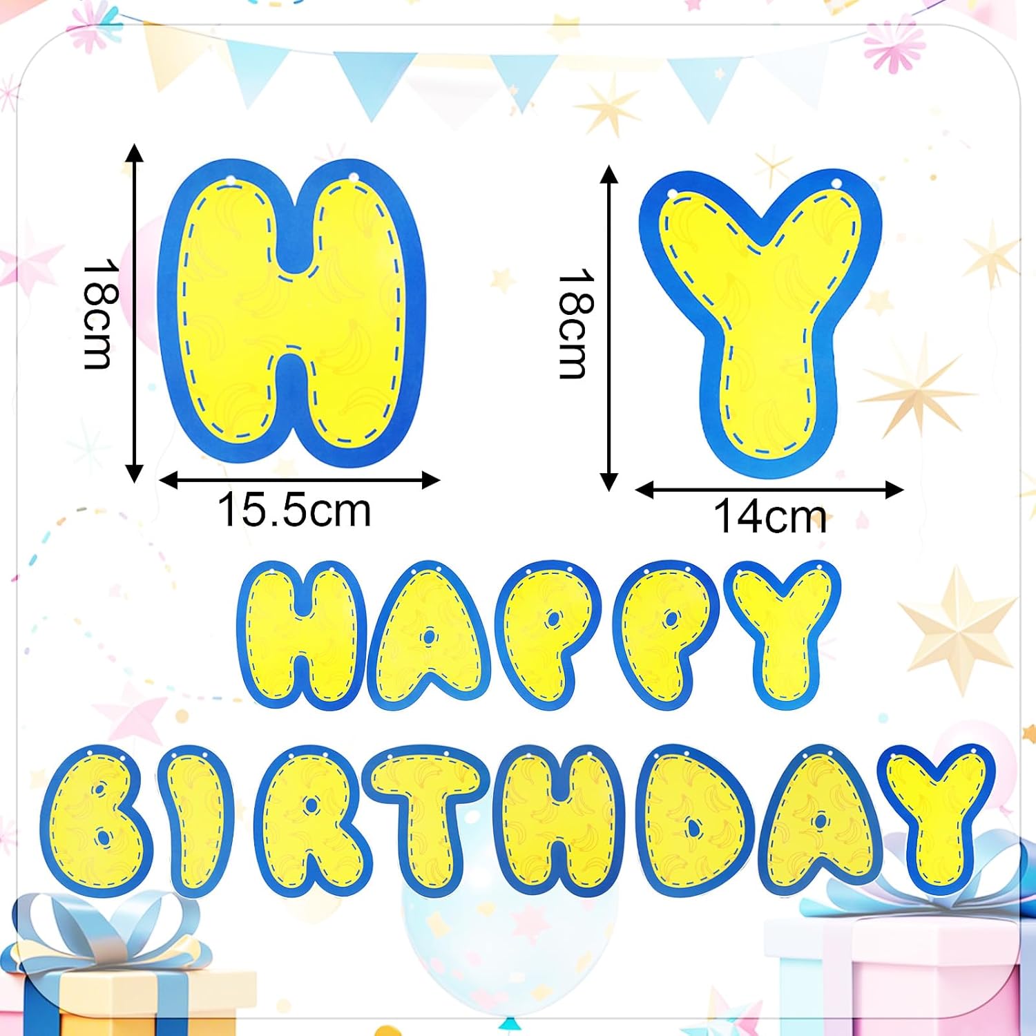 Yellow Birthday Banner with Cute Cartoon Letters
