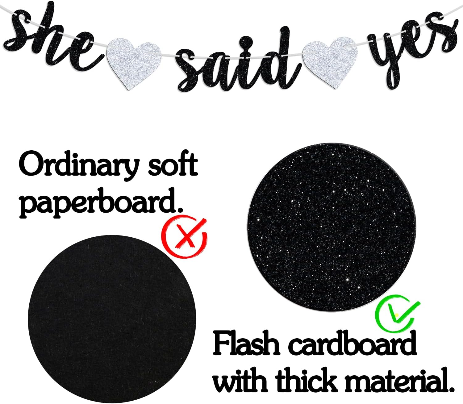 He Asked She Said Yes Banner Black Glitter Bunting Engagement Sign