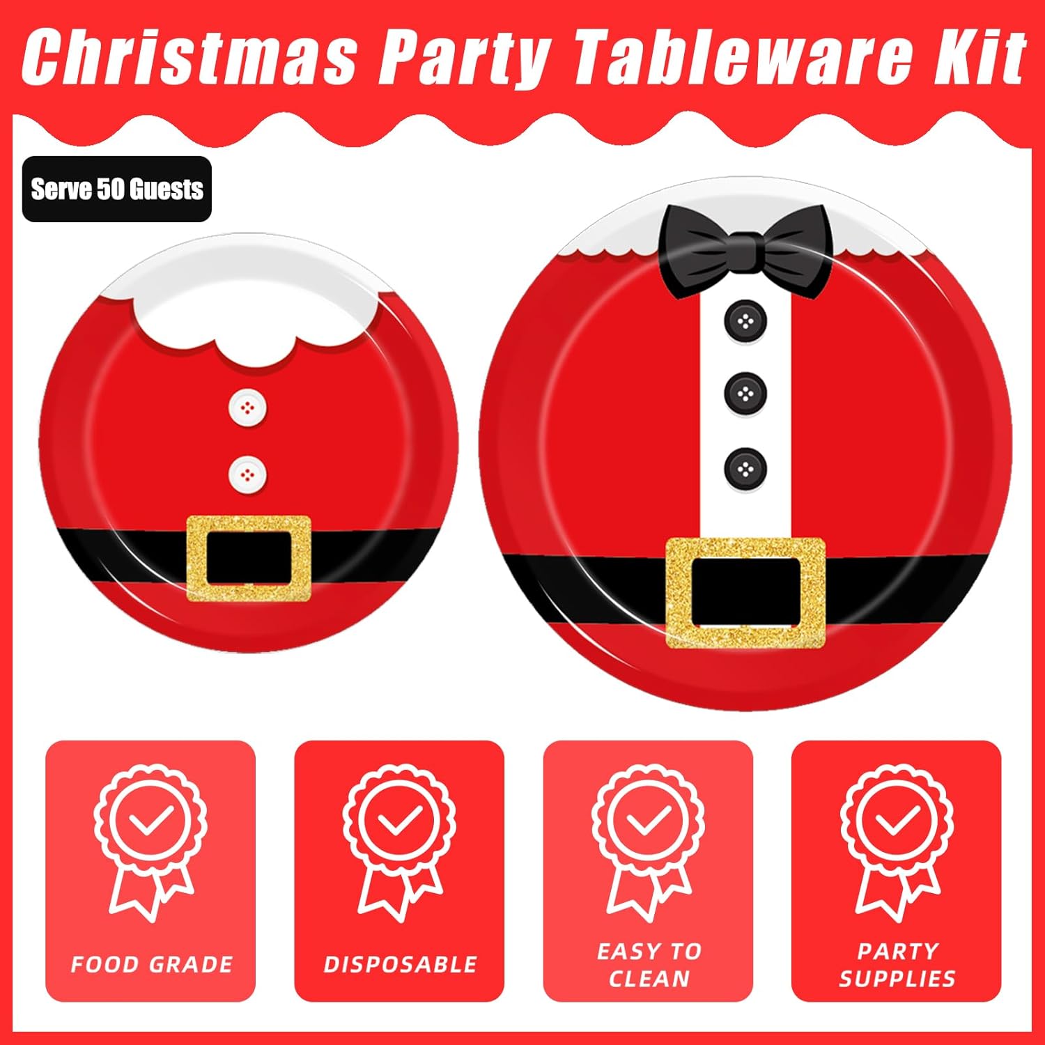 200Pcs Santa Claus Christmas Plates Napkins Set