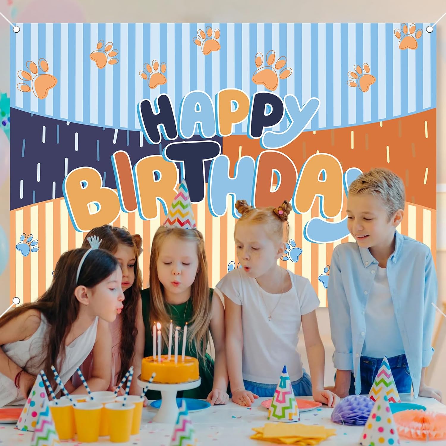 MIKLIfez Cartoon Blue Dog Birthday Banner 5x3ft