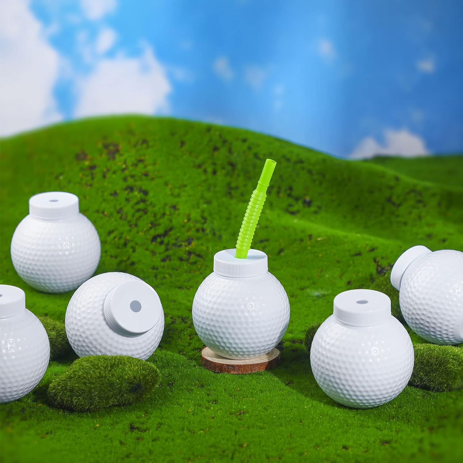 Sawysine 12 Piece Golf Ball Cup Set with Lids and Straws