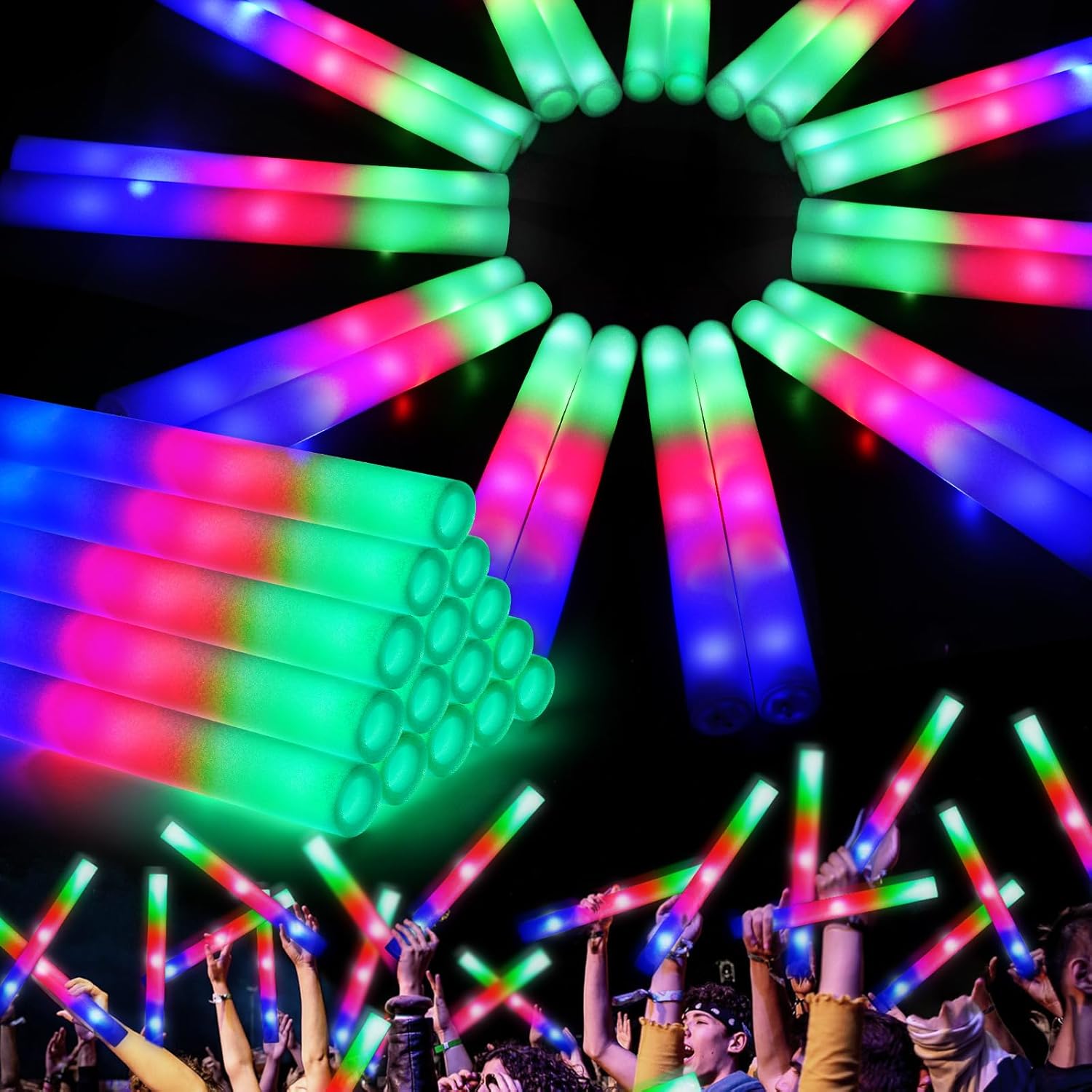 135PCS LED Foam Glow Sticks with 3 Modes