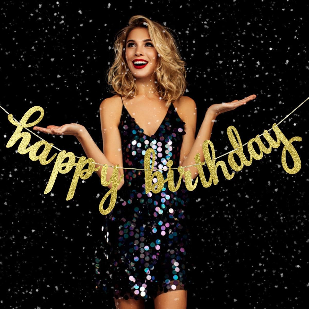 Gold Glitter Happy Birthday Banner for Party Decorations