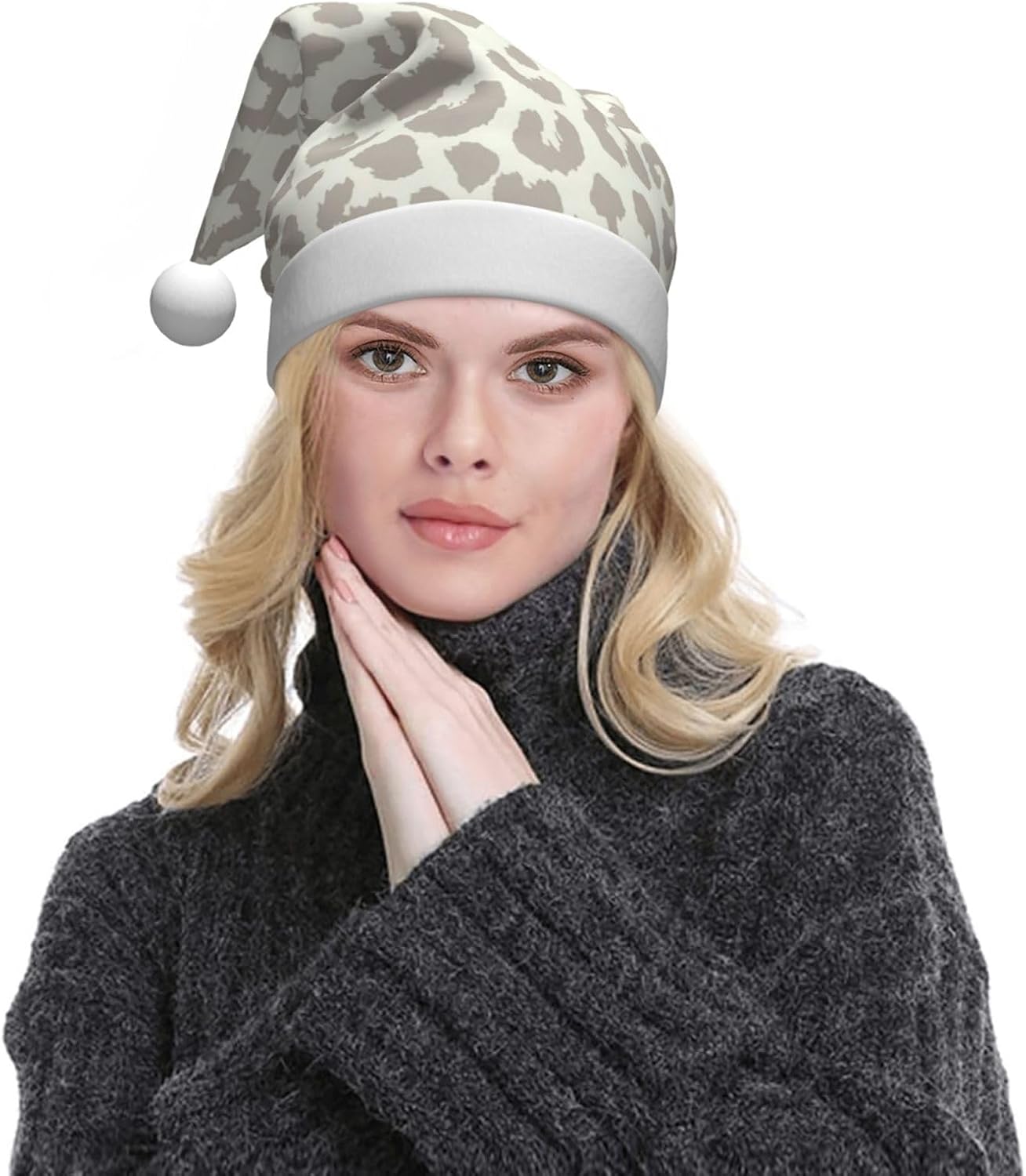 QINZHENG Brown Leopard Print Santa Hat for Women Adult