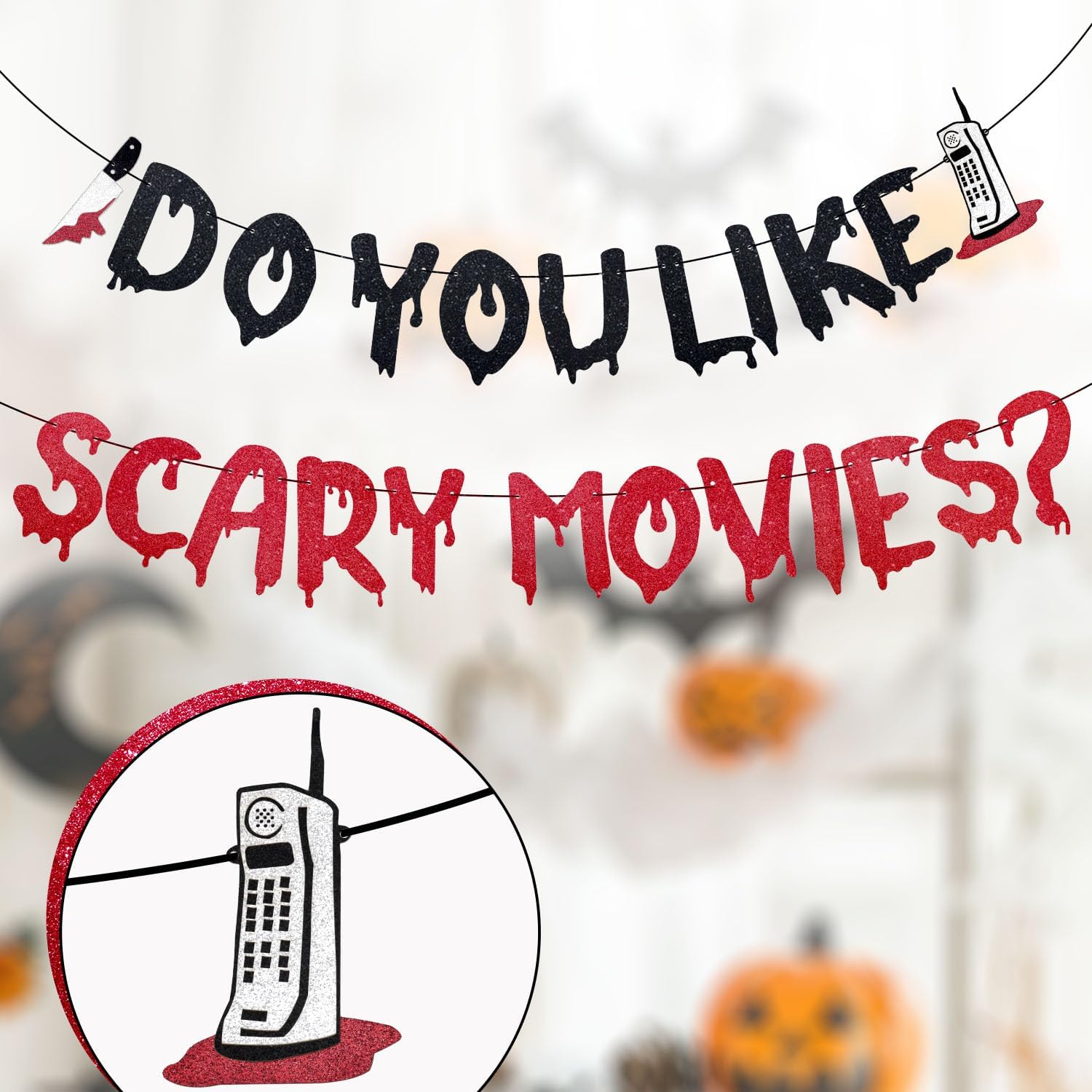 Halloween Banner with Glittery Scary Movies Design