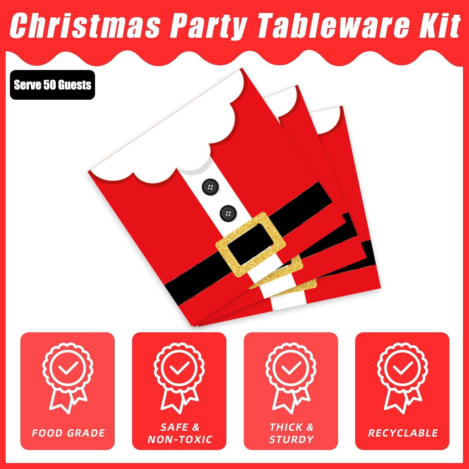 200Pcs Santa Claus Christmas Plates Napkins Set