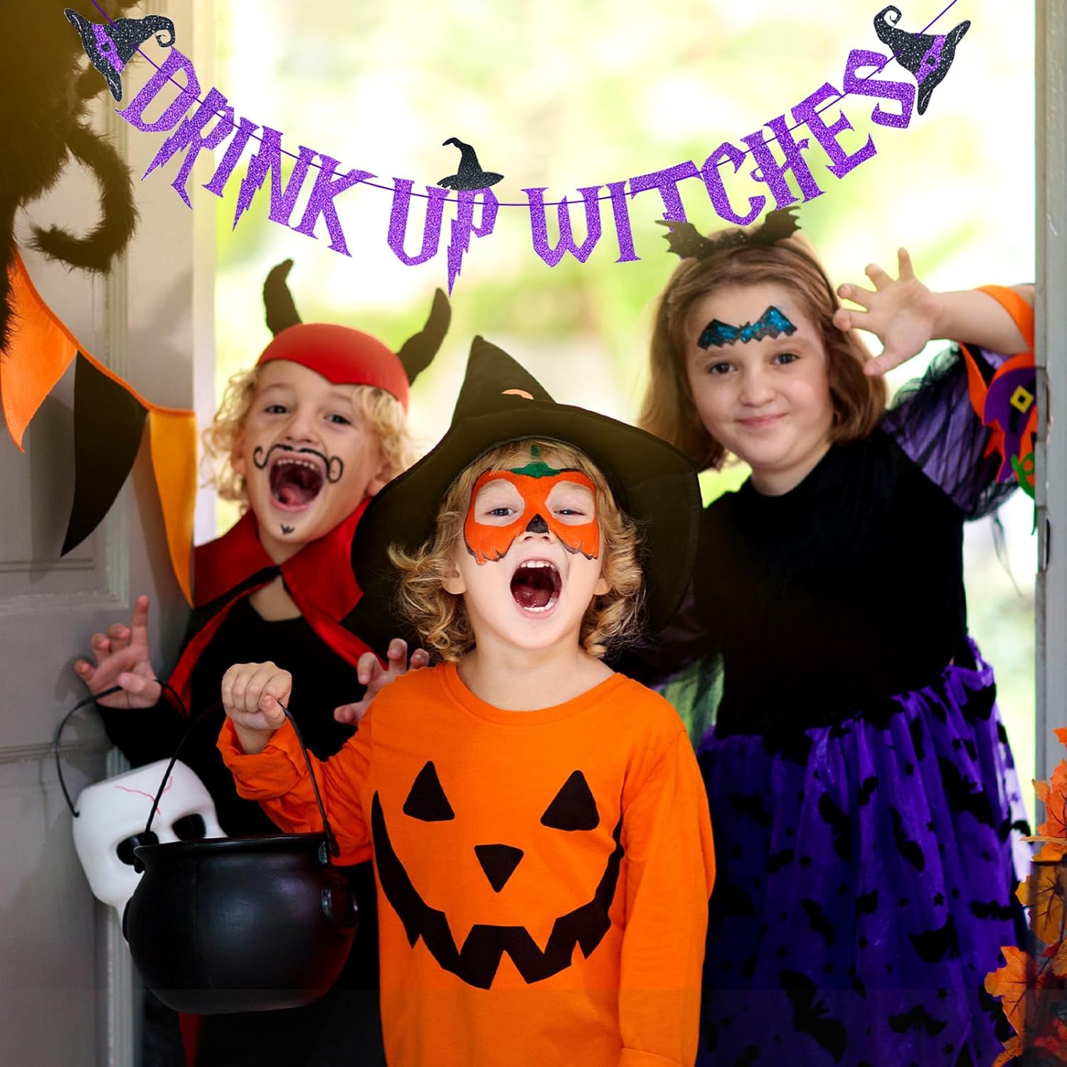 Purple Glitter Drink Up Witches Halloween Banner