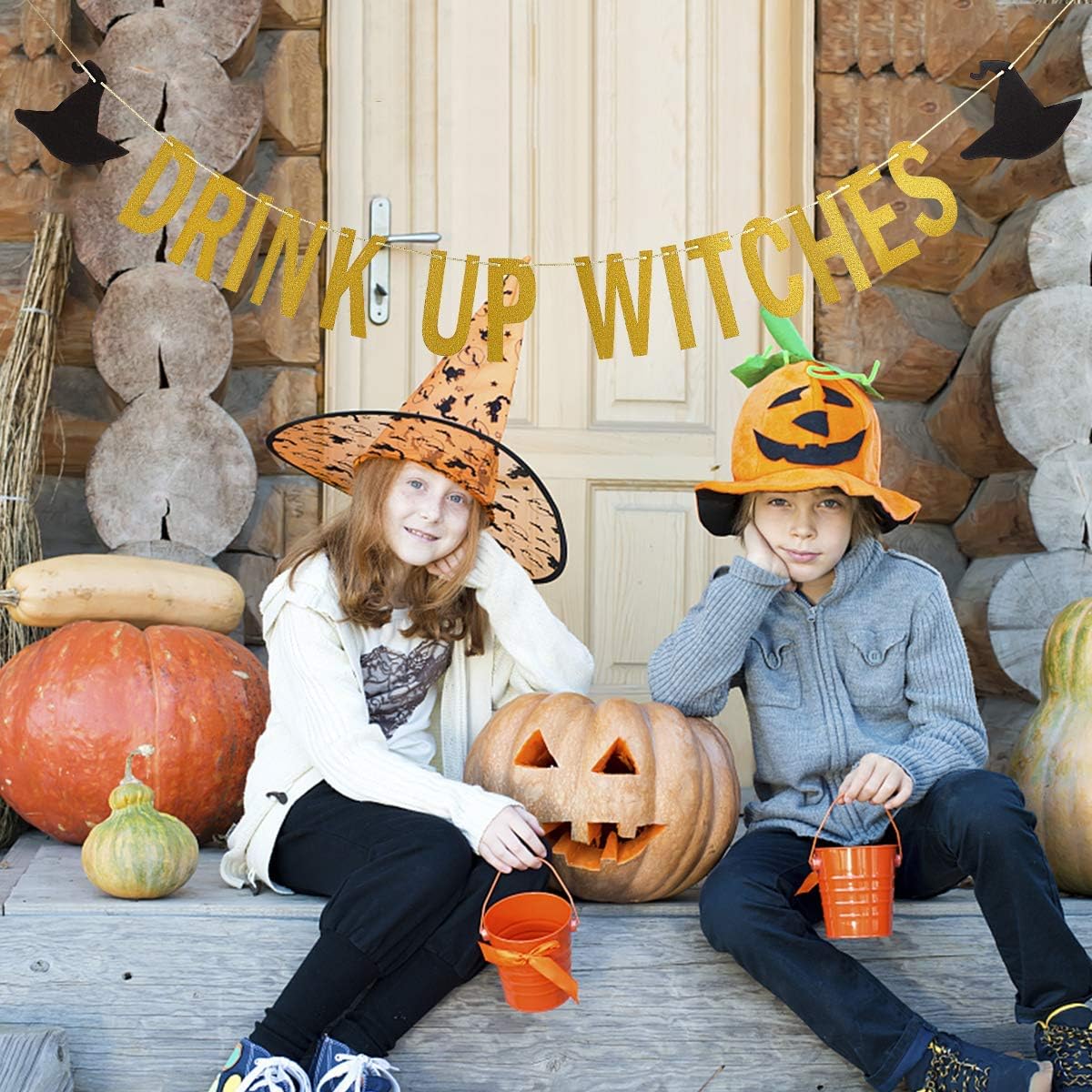 Gold Glitter Witches Halloween Banner