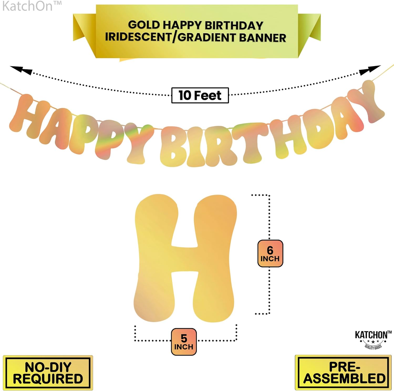 Iridescent Gold Happy Birthday Banner 10 Feet Prestrung