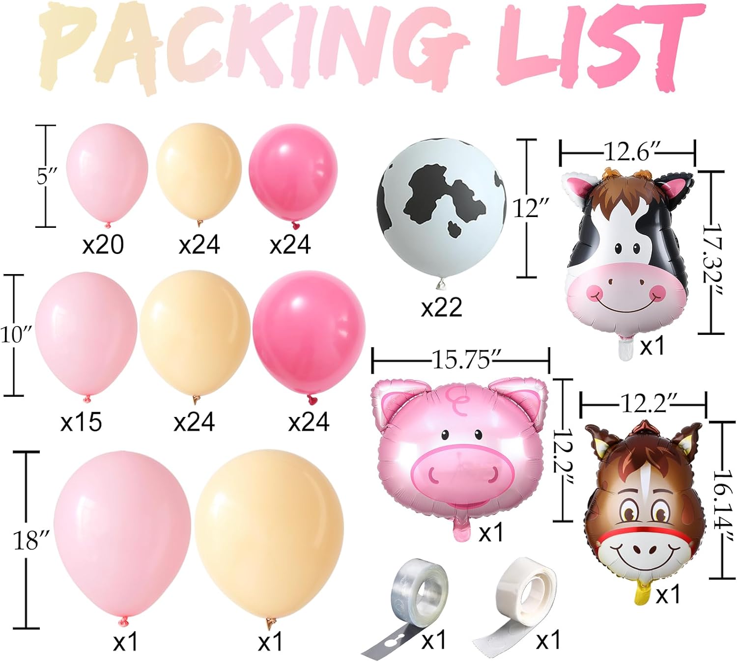 Farm Animals Party Balloon Arch Kit 160Pcs