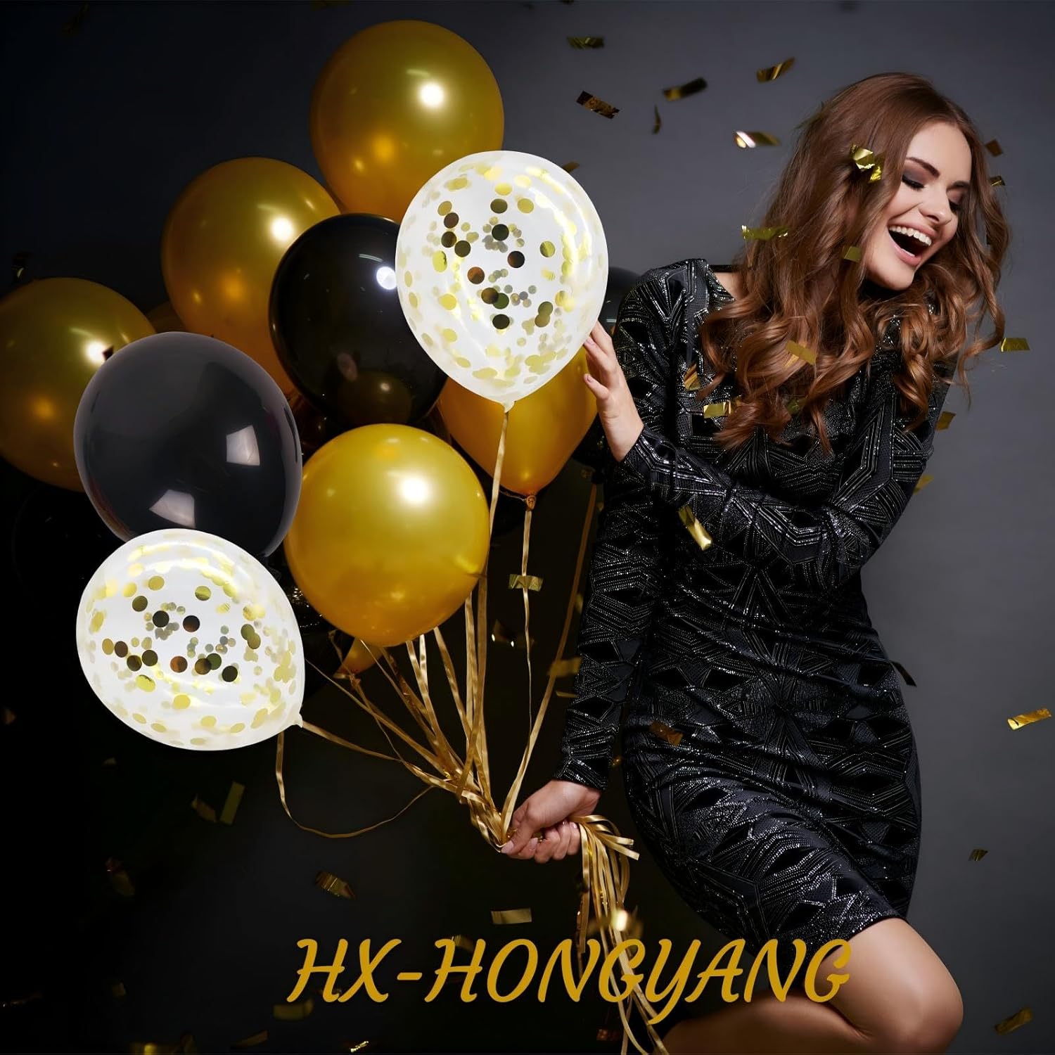 100pcs 12 inch Black Gold Balloons Set