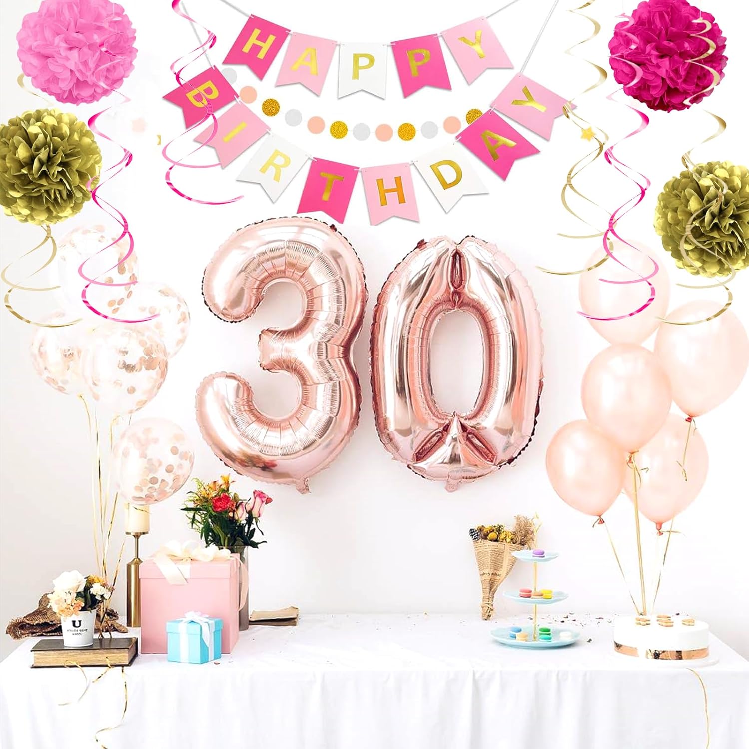 Hot Pink and Gold Birthday Decorations Set