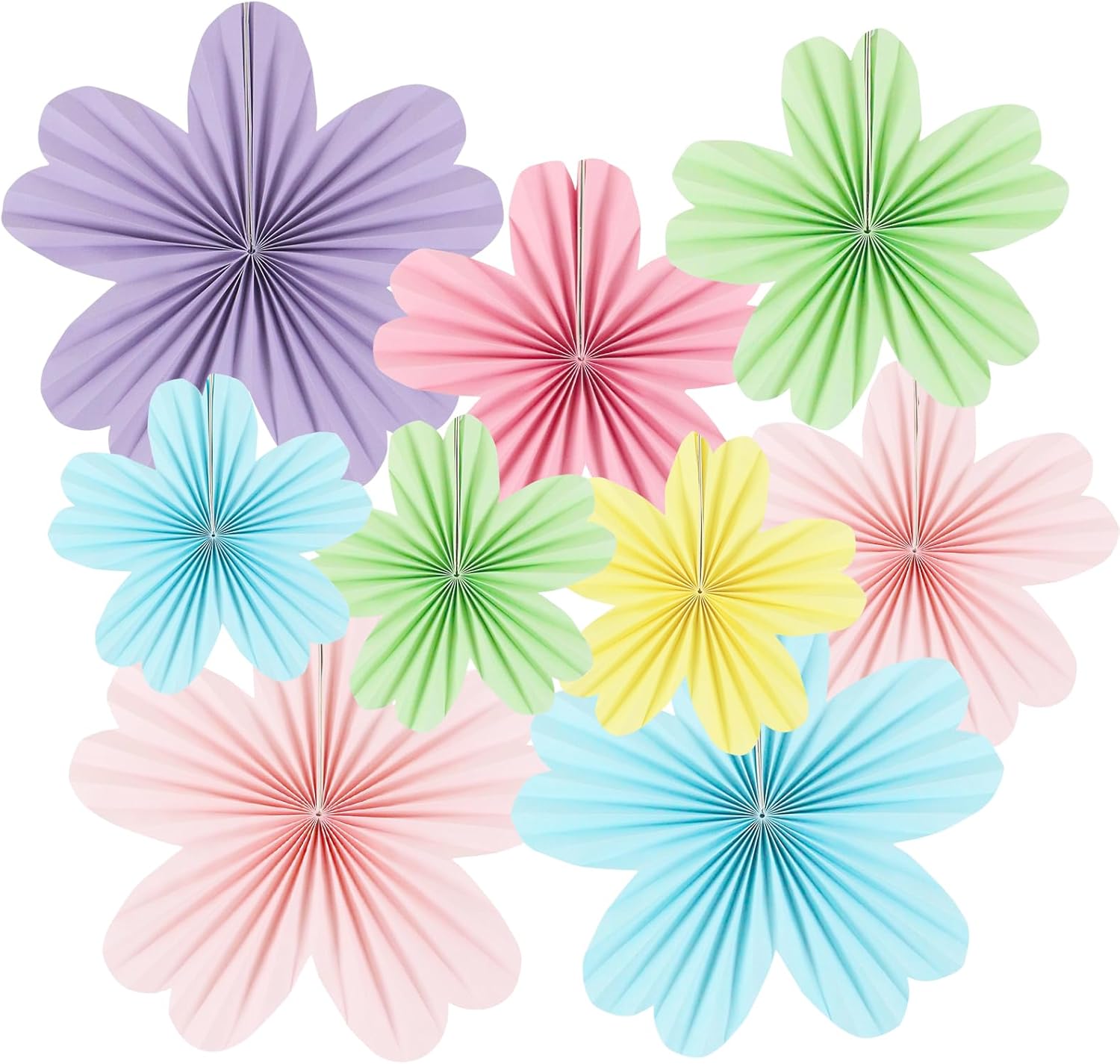 Zilue Paper Fans Decor Pack of 9 Pastel