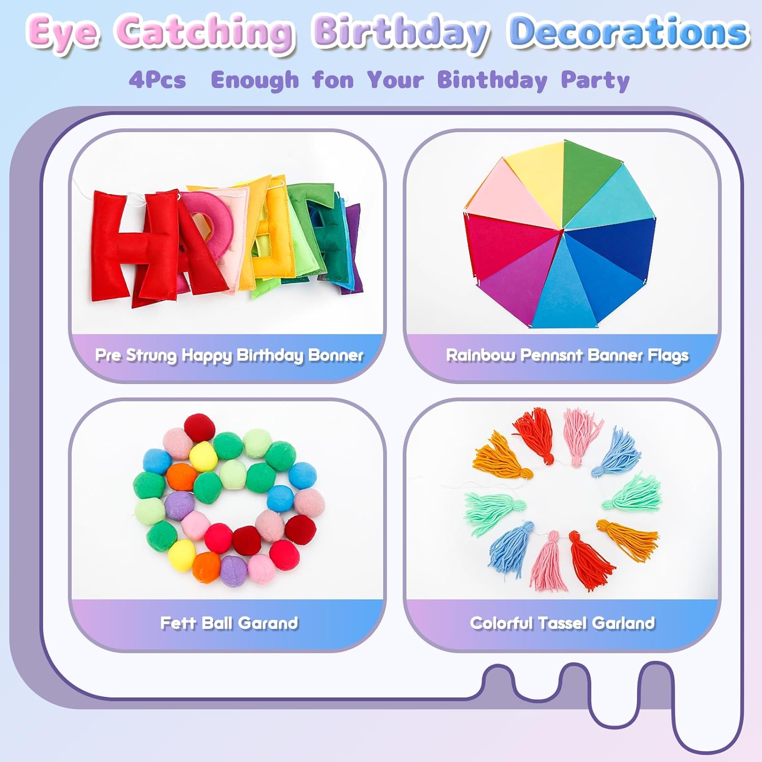 Happy Birthday Decorations Kit - 48 Pcs Balloons Pre-Strung Banners