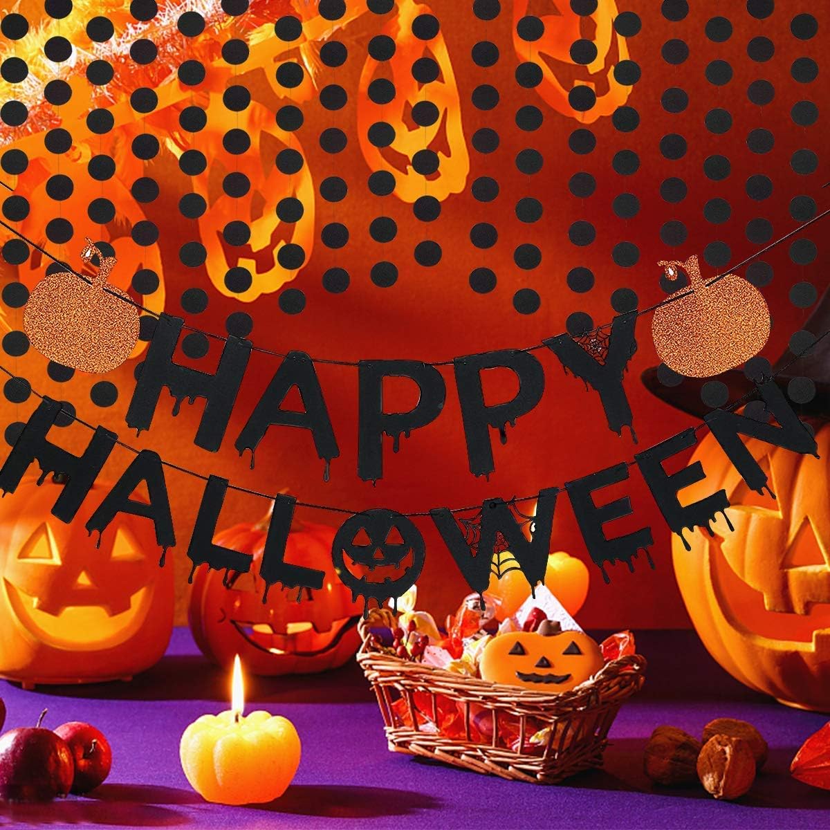Black Glittery Halloween Banner for Party Decorations