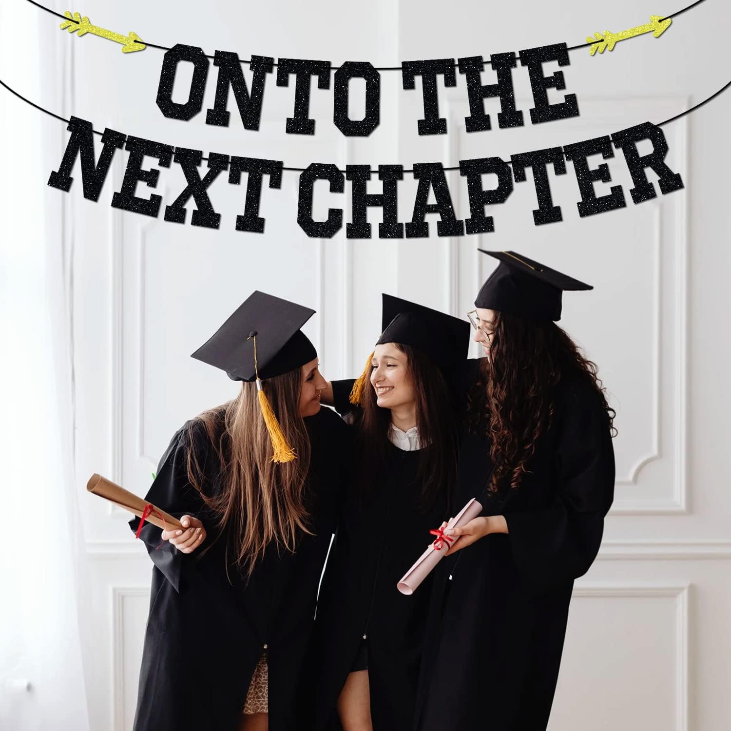 Onto The Next Chapter Banner Black Glitter