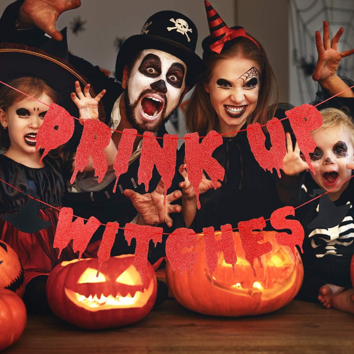 Red Glitter Witches Halloween Party Banner