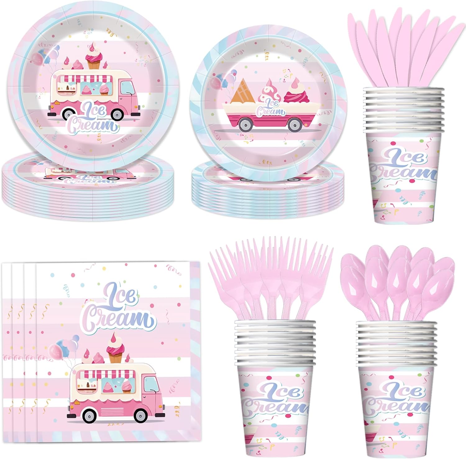 168 Pcs Ice Cream Party Supplies Set for 24 Guests