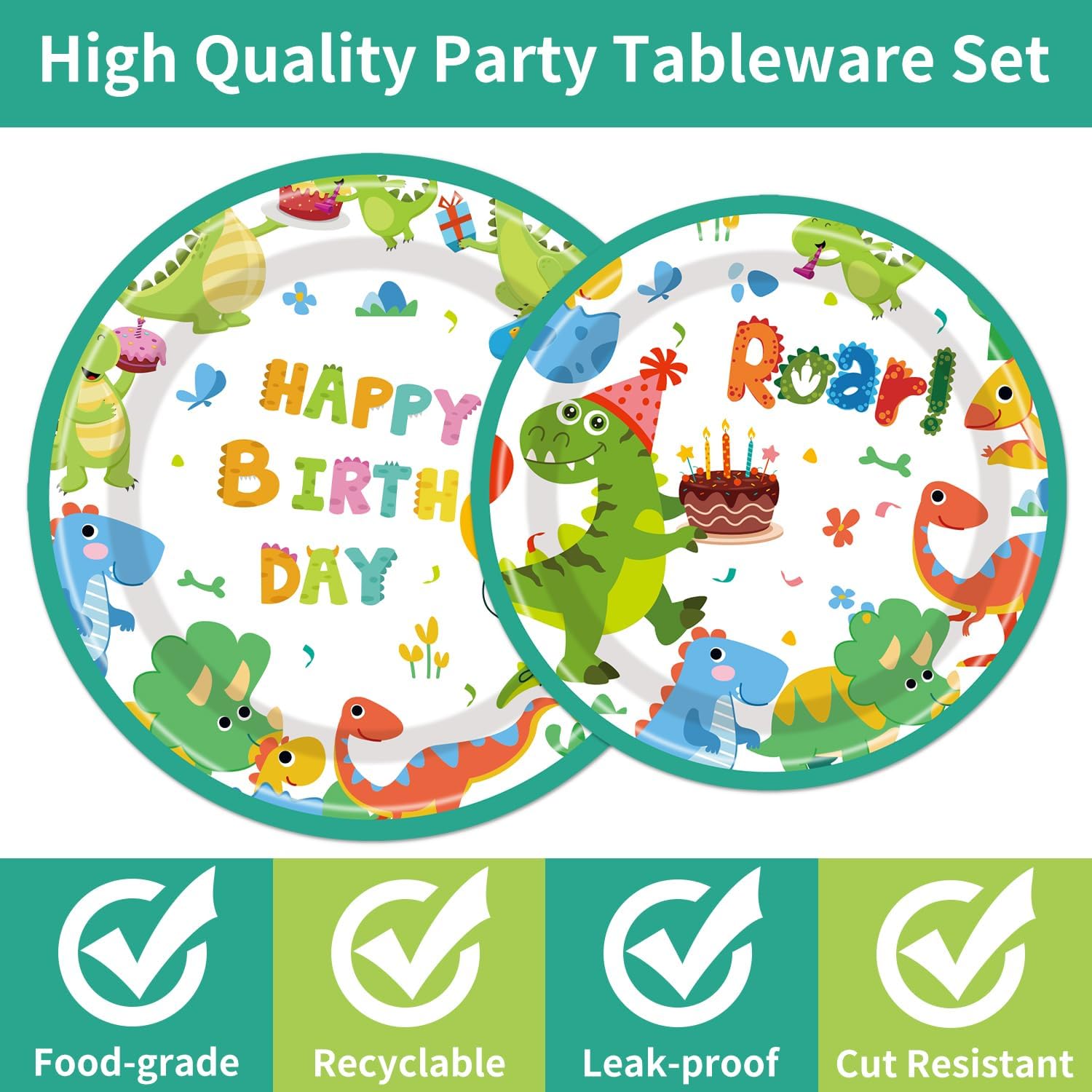 Dinosaur Party Plates Napkins Set for 24 Guests