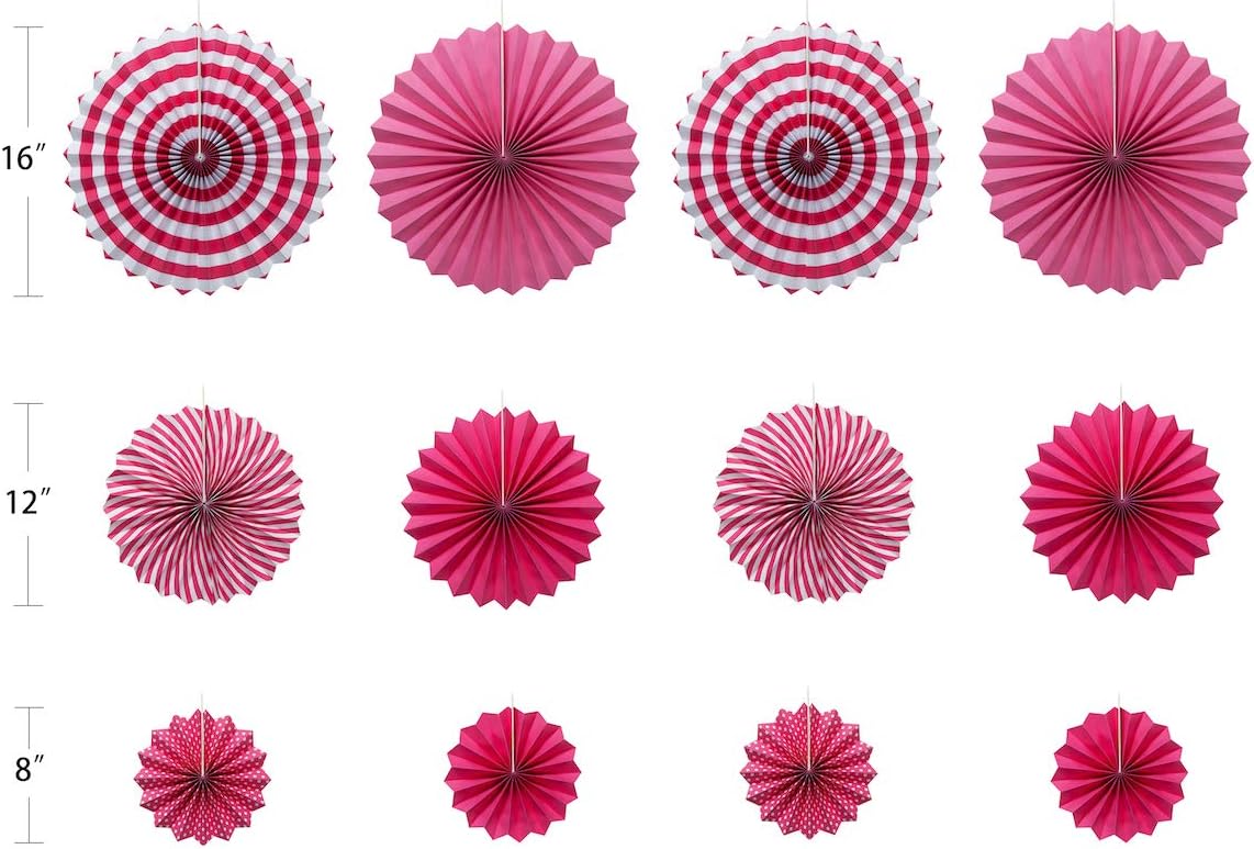 ONUPGO 12PCS Pink Fiesta Paper Fans Decorations