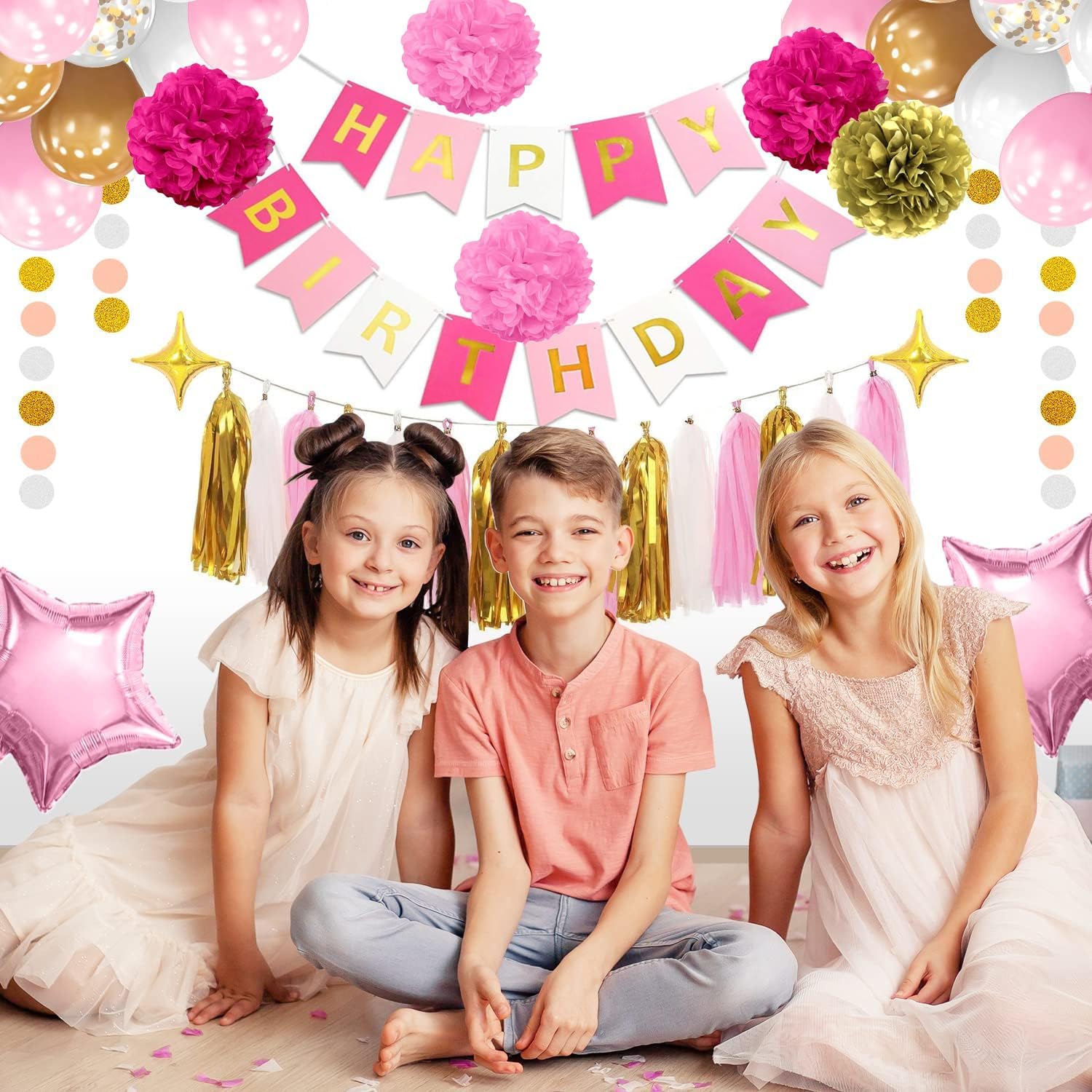 Hot Pink and Gold Birthday Decorations Set