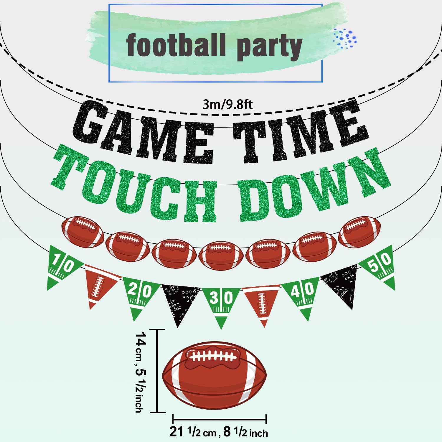 Game Time Touch Down Football Banner - Pre Strung 98ft Decor
