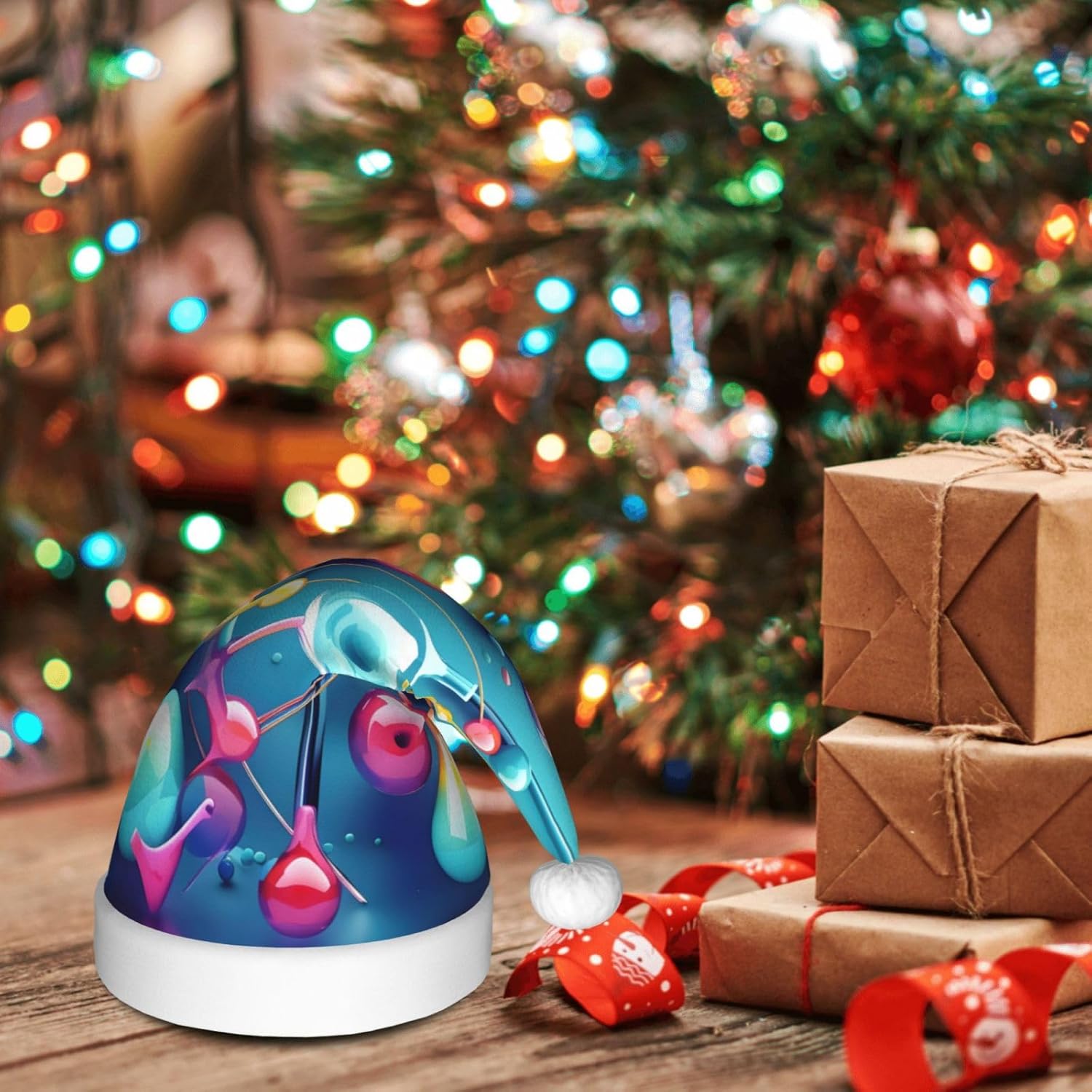 QINZHENG 3D Print Santa Hat with Abstract Science Design
