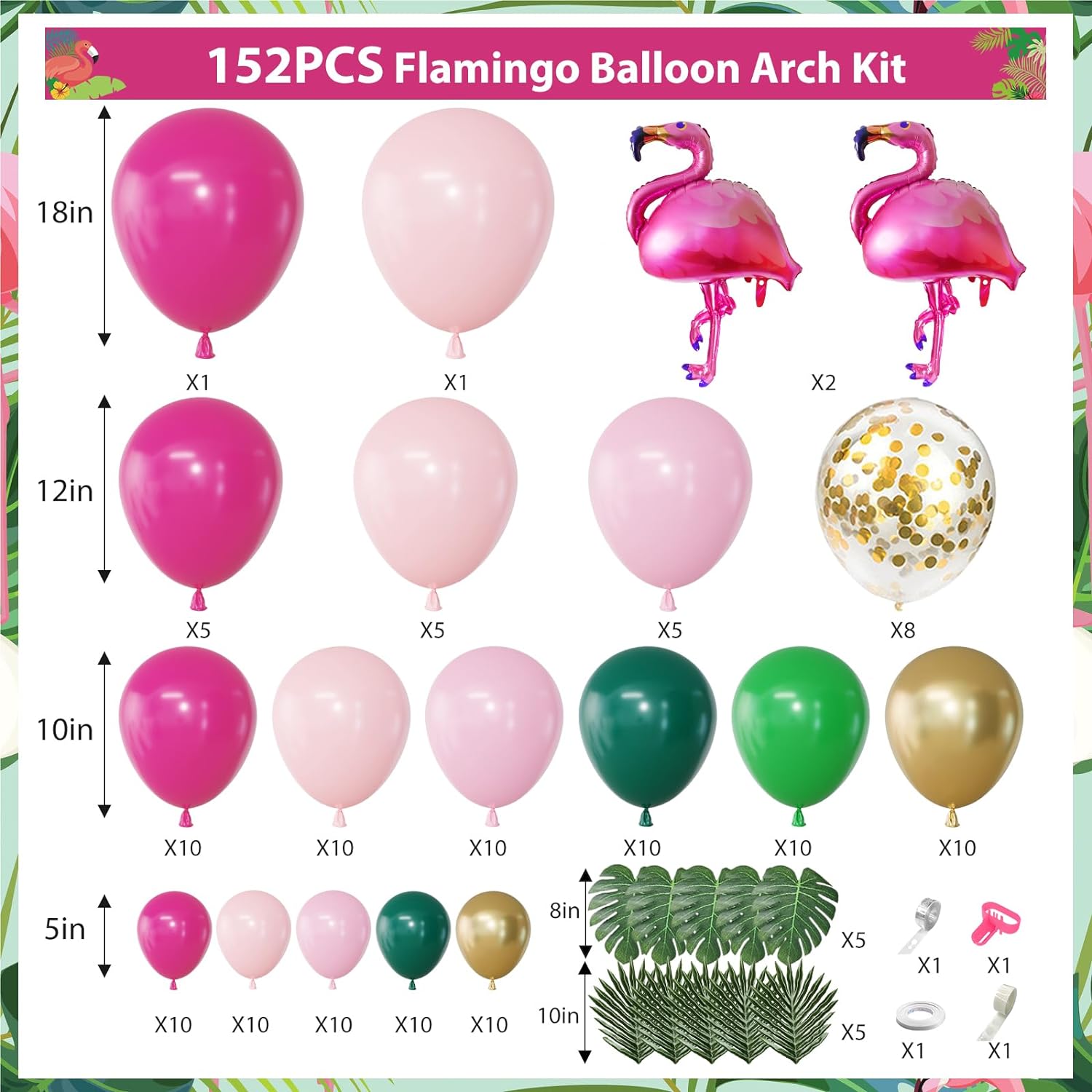 156Pcs Tropical Flamingo Balloon Garland Kit