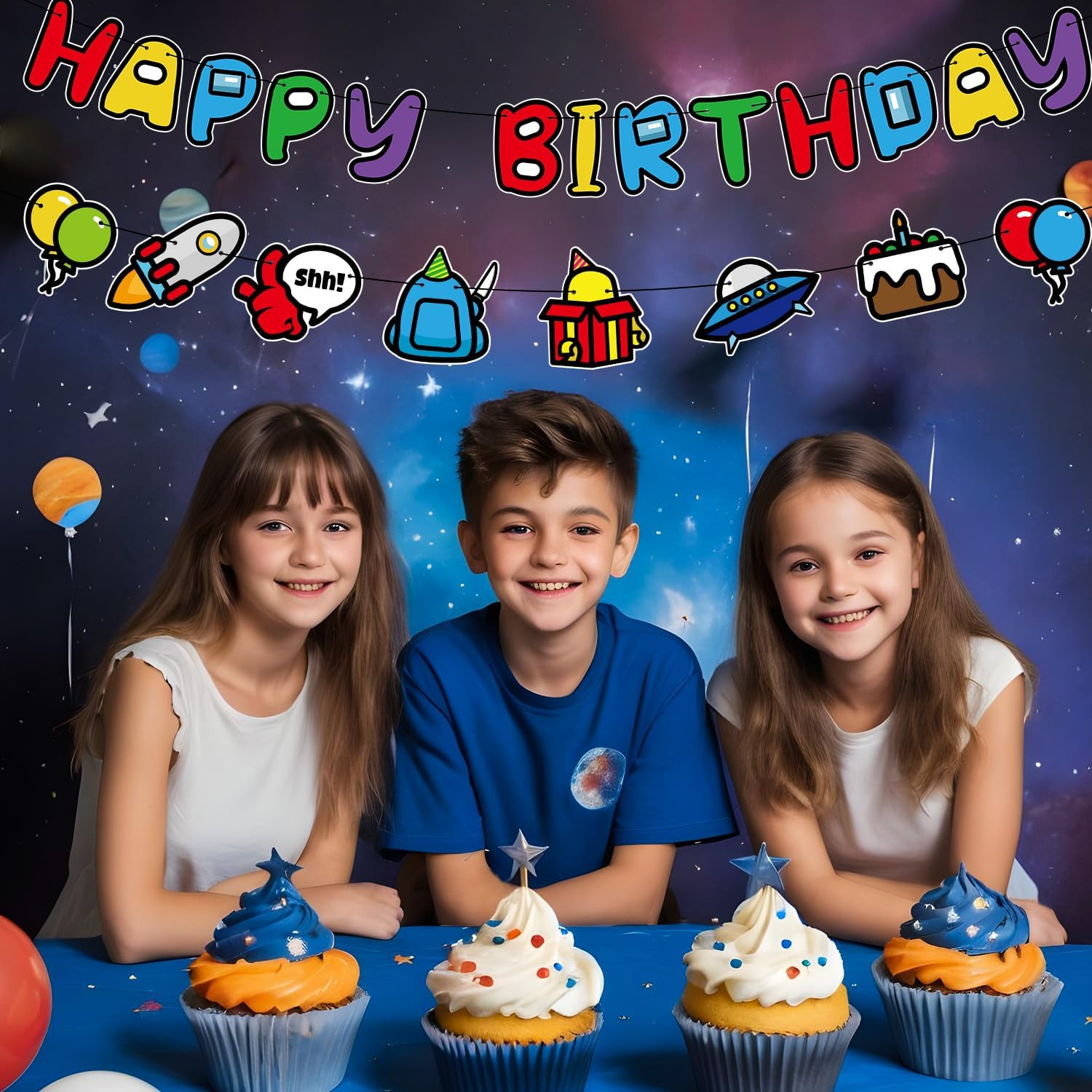 Space Happy Birthday Banner for Boys Party Decorations