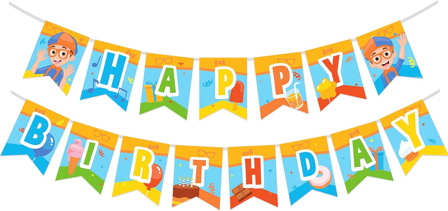 Treasures Gifted Blippi Birthday Banner - Pre Strung Decoration