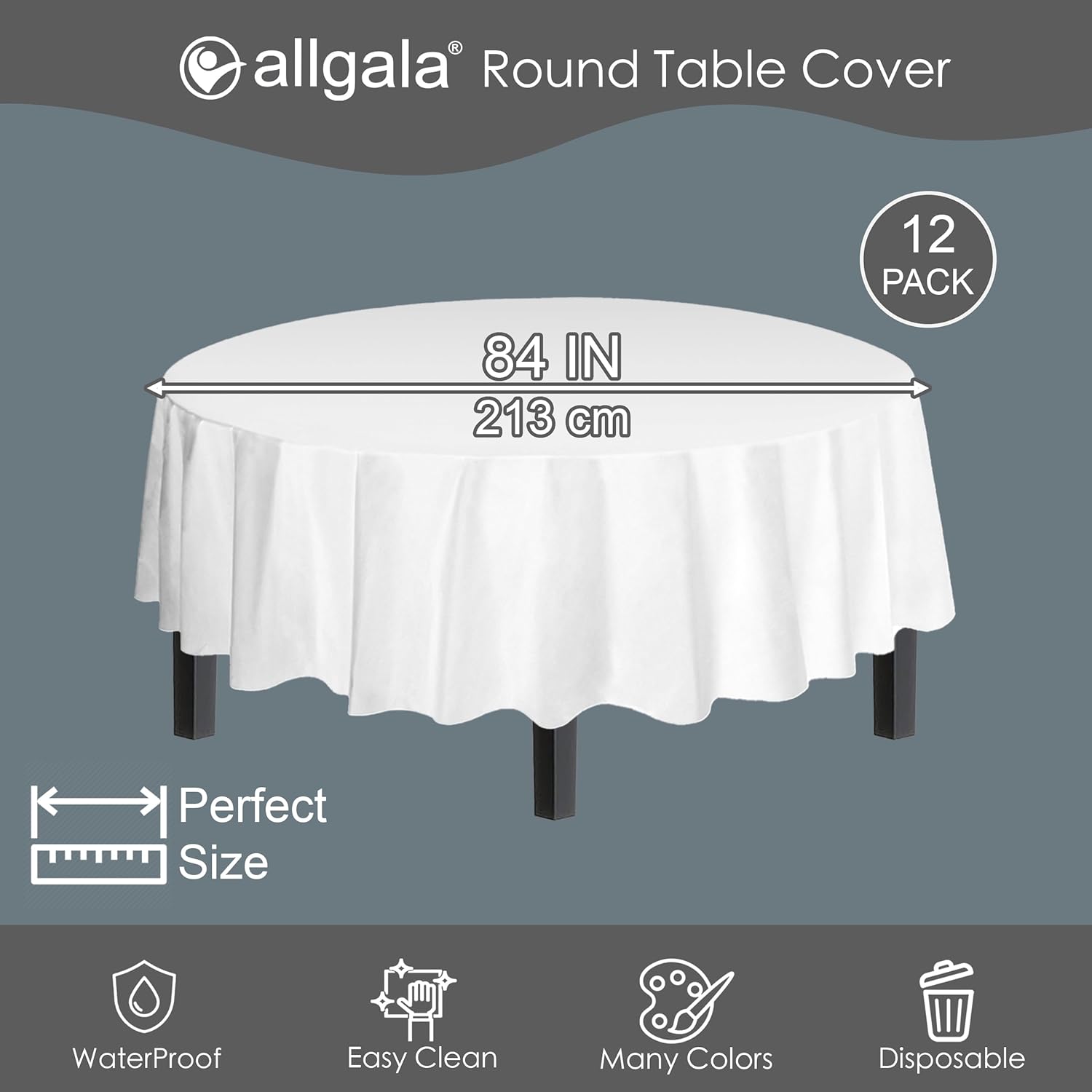 Allgala Premium White Table Cover 12pk 84 Round