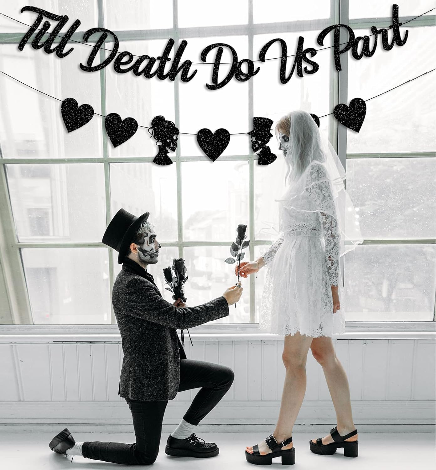 Black Glittery Till Death Do Us Part Halloween Wedding Banner