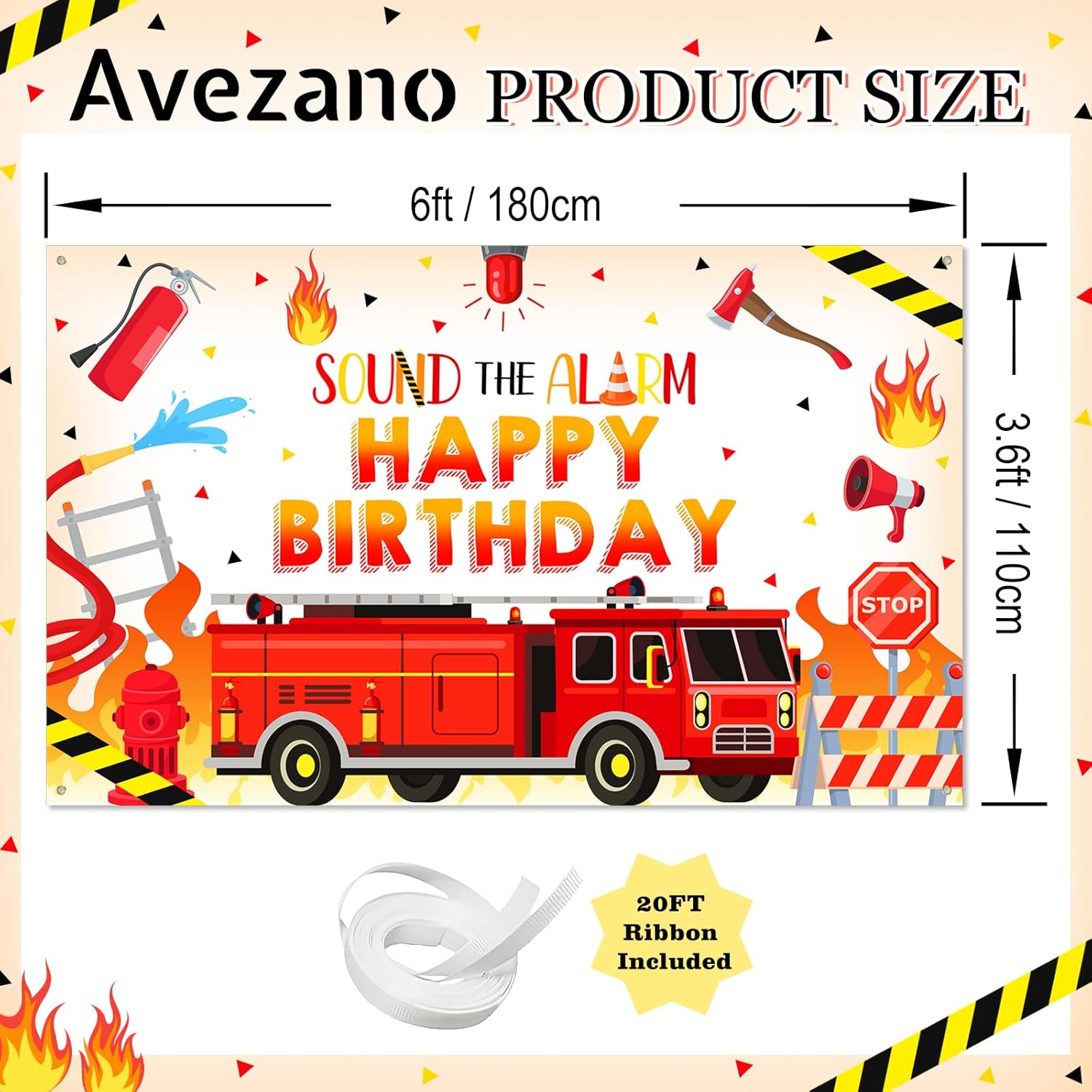 Avezano Firetruck Birthday Banner 6x36ft