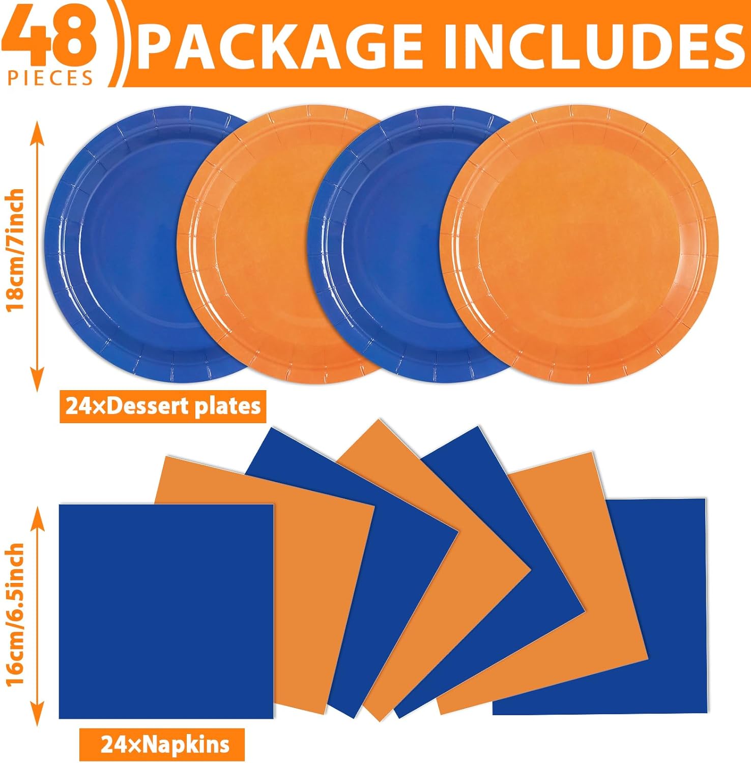48Pcs Blue and Orange Party Plates Napkins Set