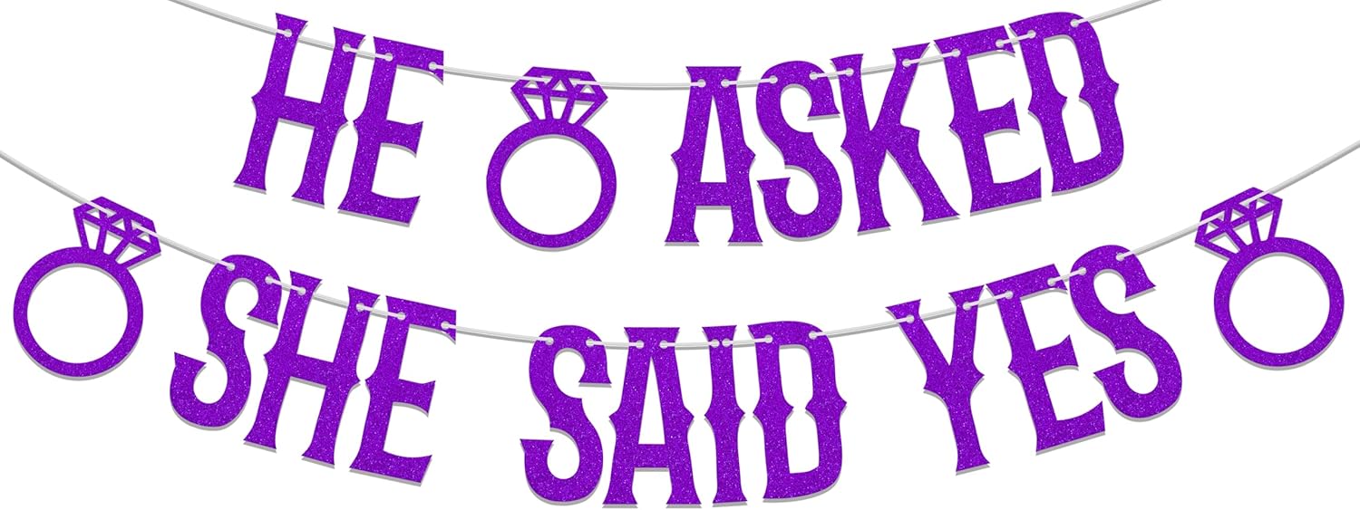 He Asked She Said Yes Banner Purple Glitter