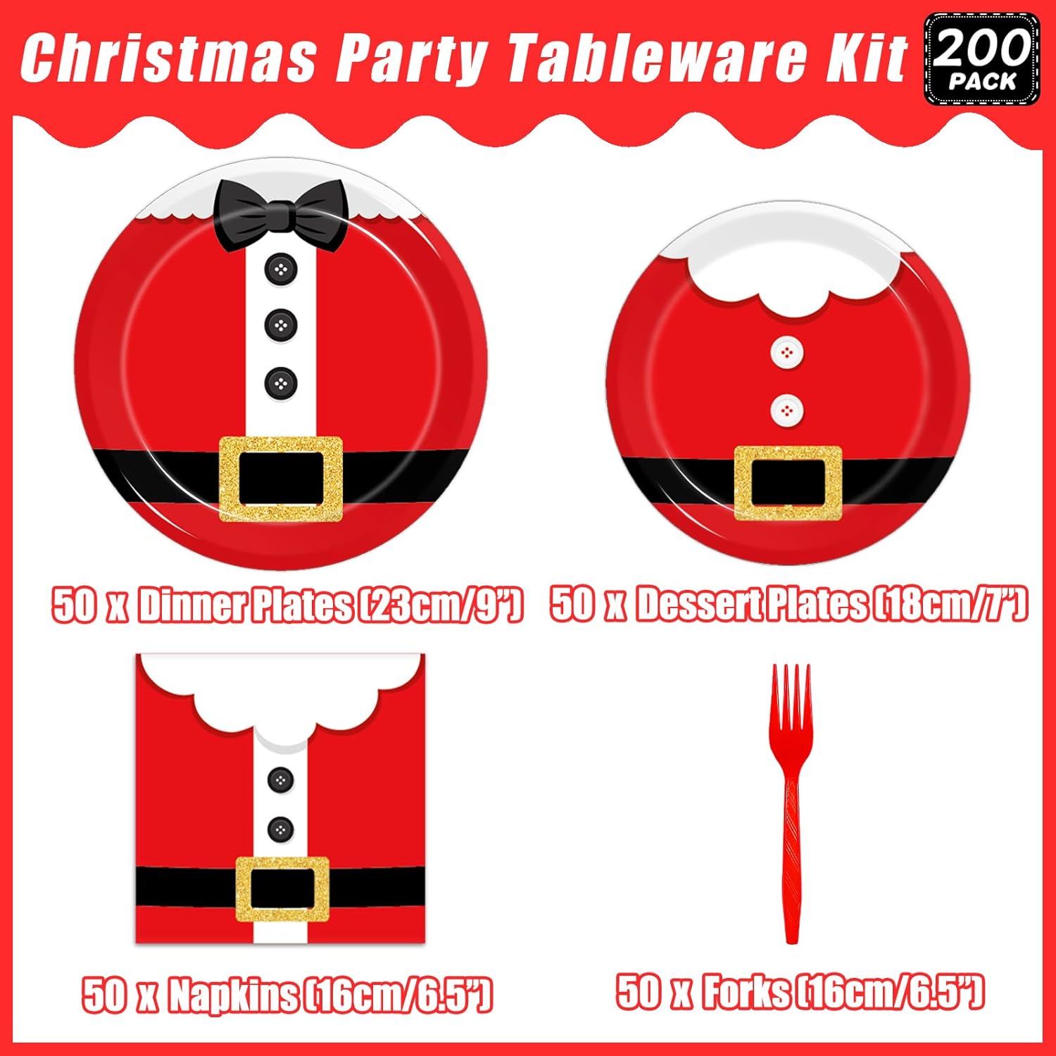 200Pcs Santa Claus Christmas Plates Napkins Set