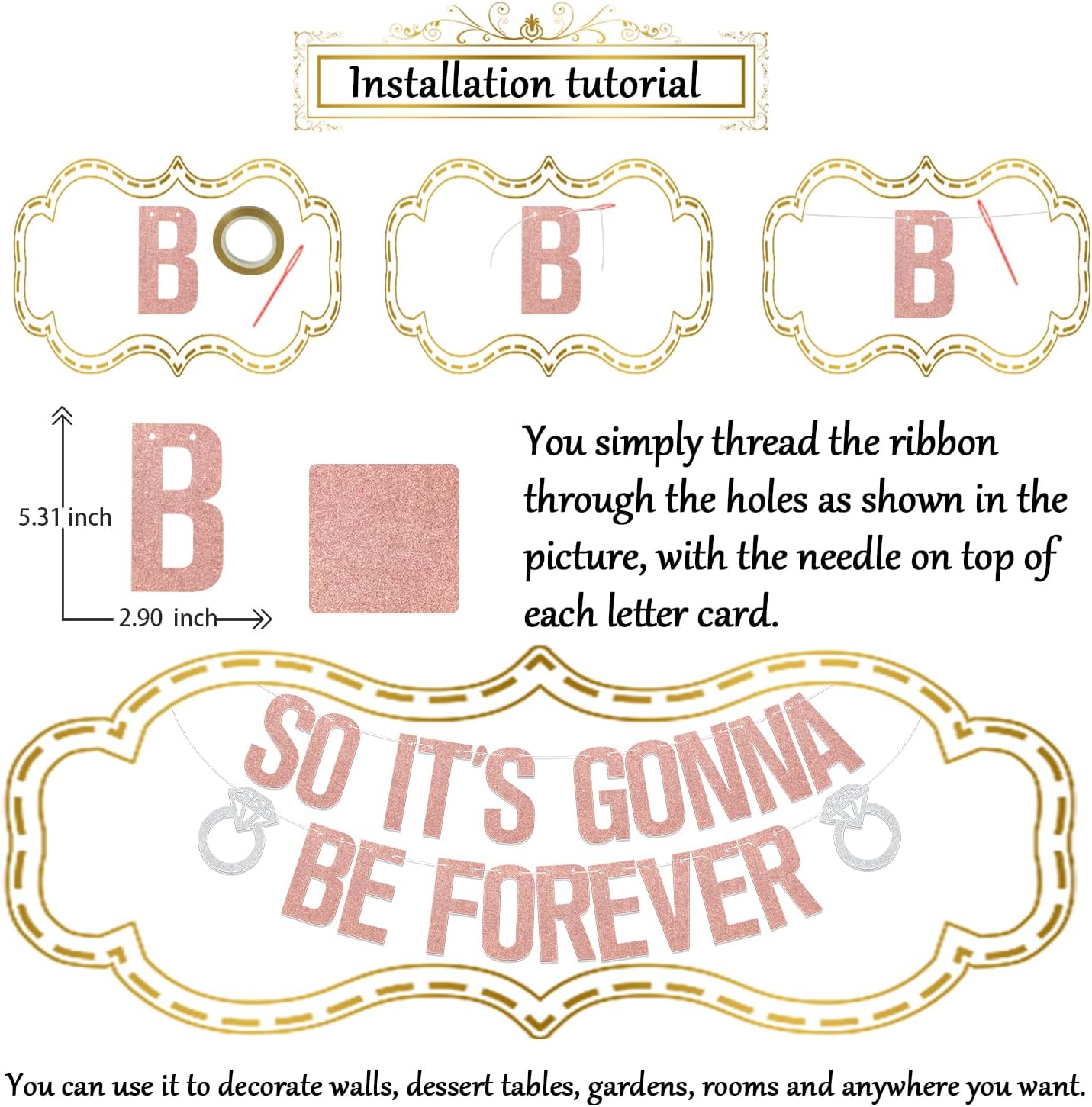 Rose Gold Forever Bachelorette Banner Decorations