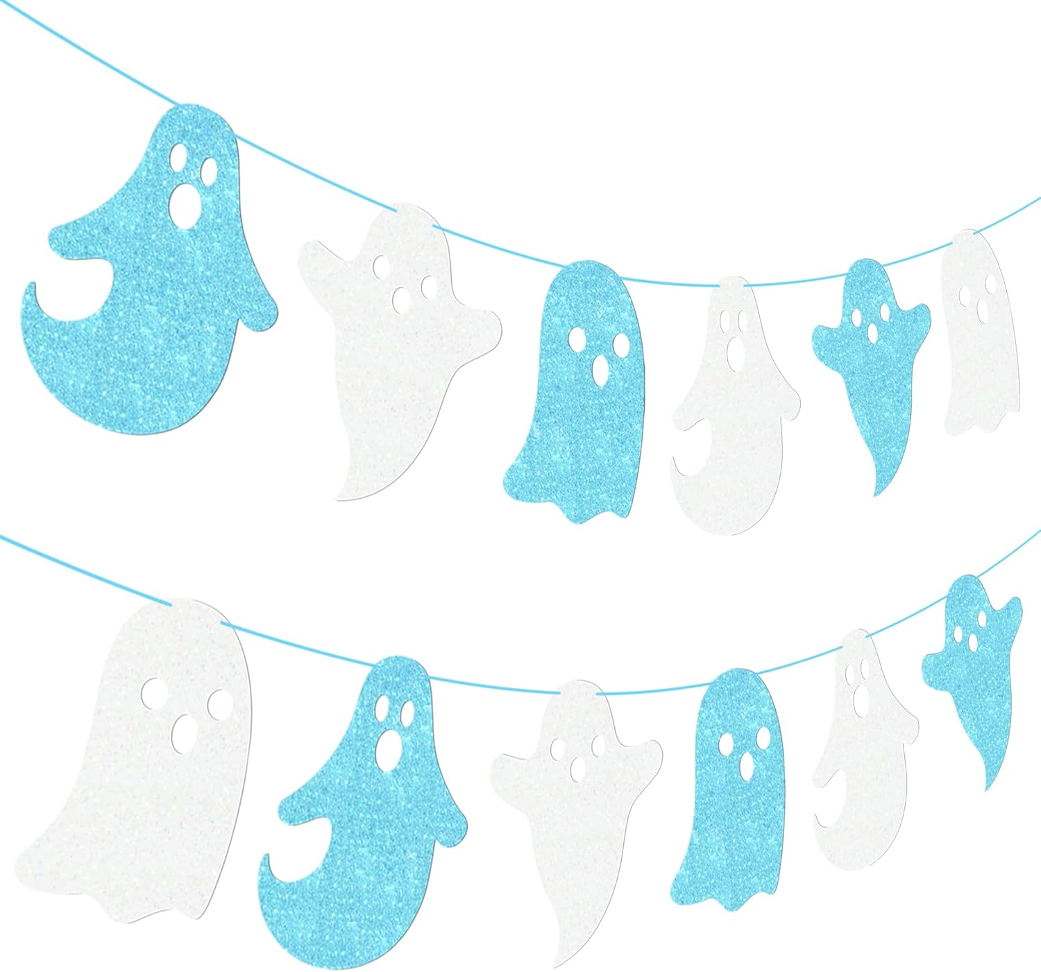 Halloween Ghost Banners White Blue Glitter Decorations 2Pcs