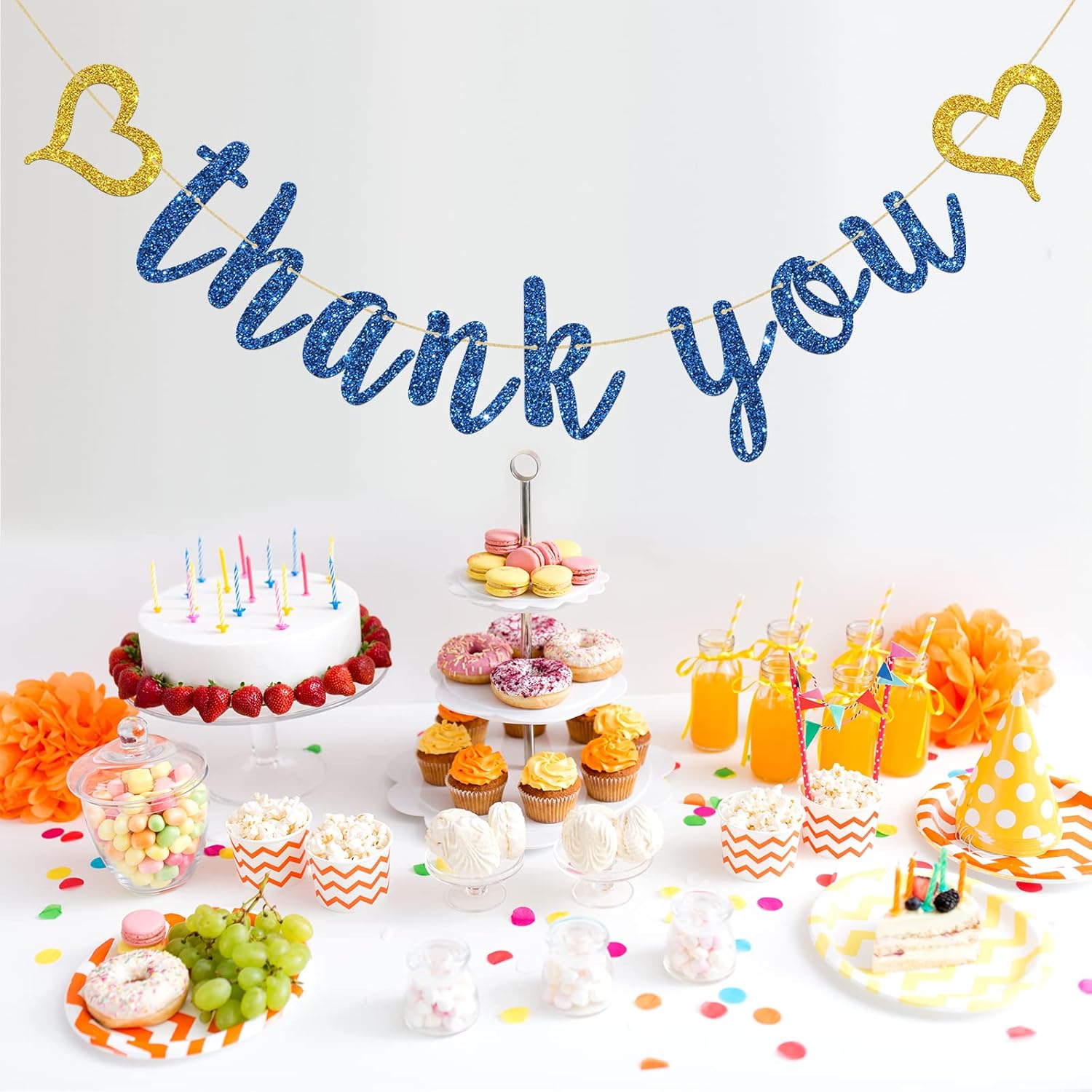 INNORU Navy Blue Glitter Thank You Banner