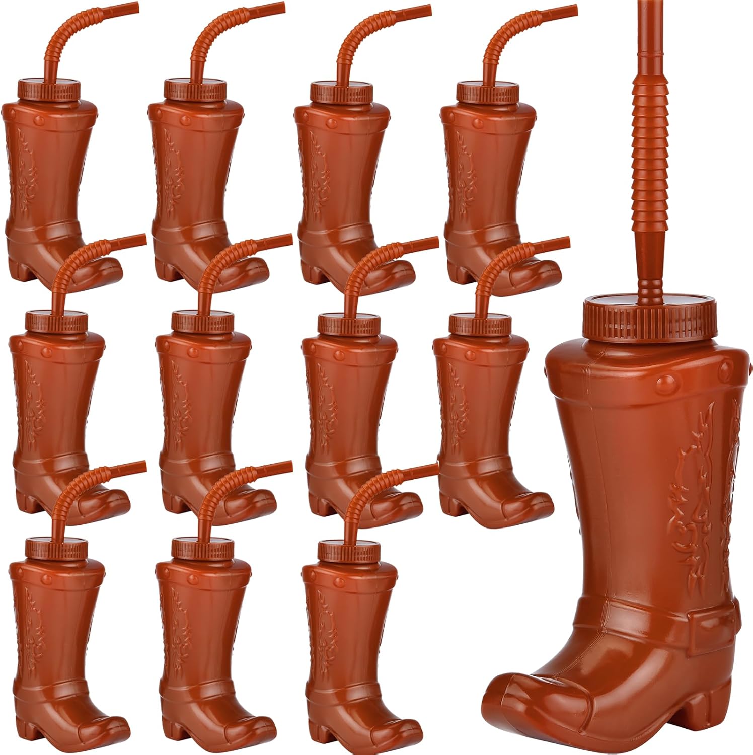 Alink Cowboy Boot Cups with Straws and Lids 12pcs 10oz Kids Party