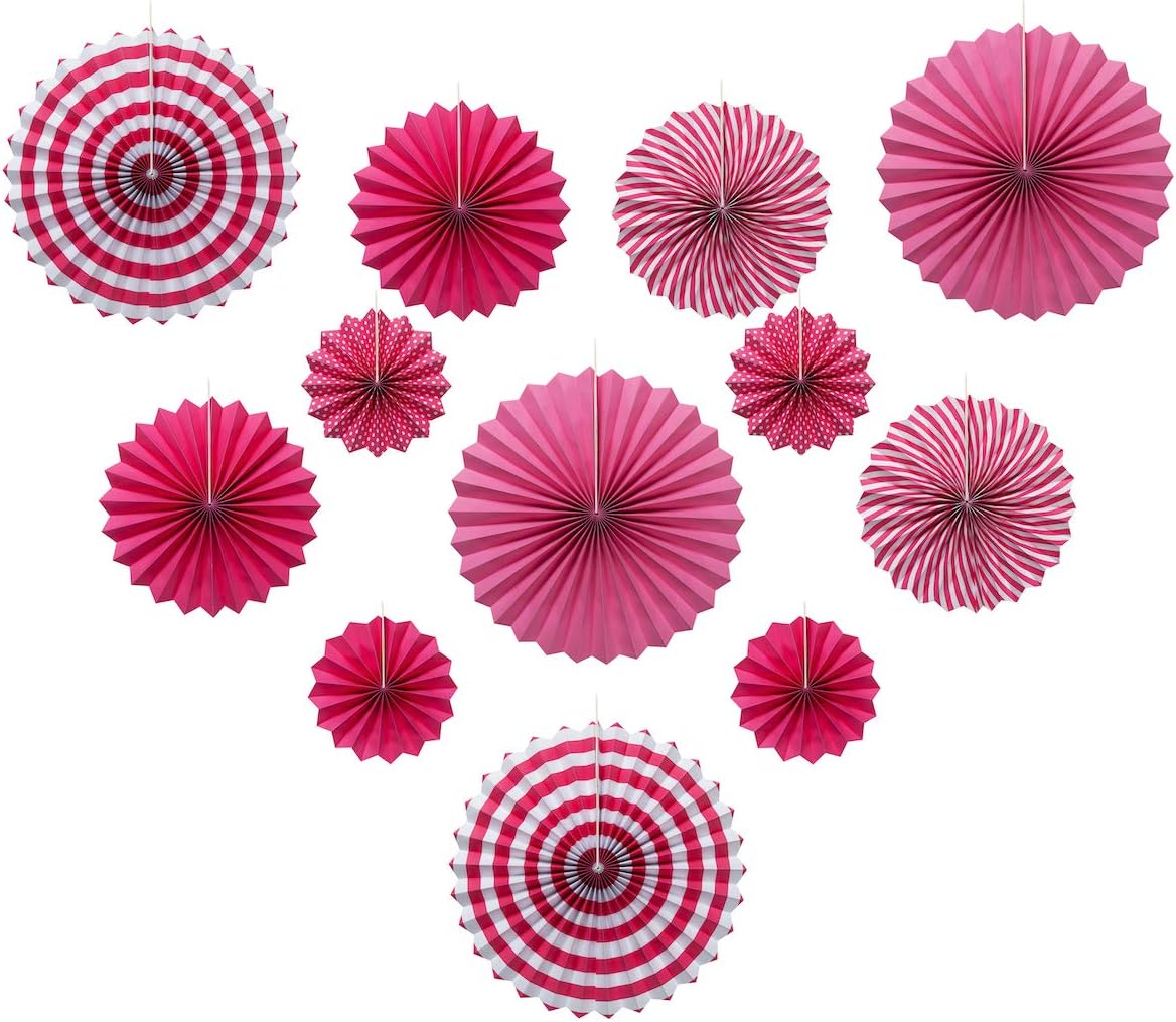 ONUPGO 12PCS Pink Fiesta Paper Fans Decorations