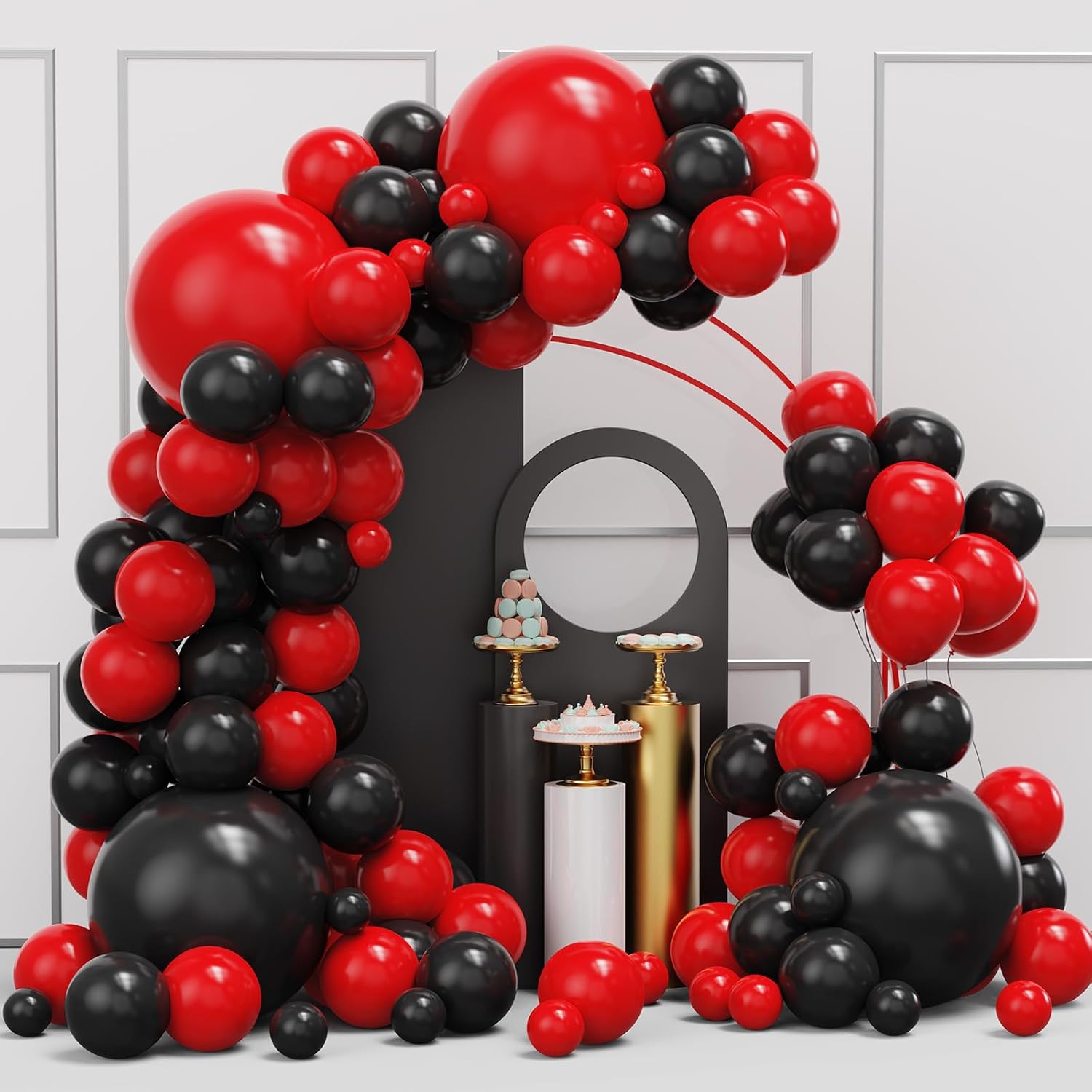 Red Black Balloons Garland Arch Kit 134pcs for Parties