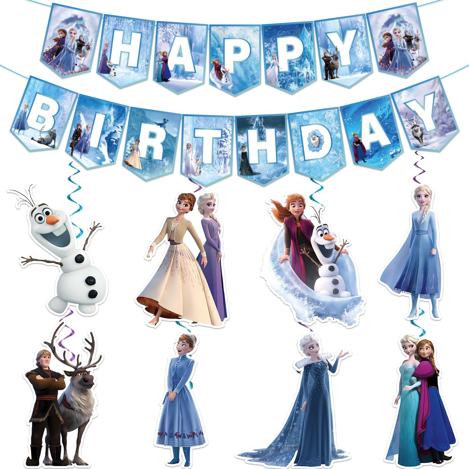 Cute Cartoon Birthday Decorations Banner and Swirls
