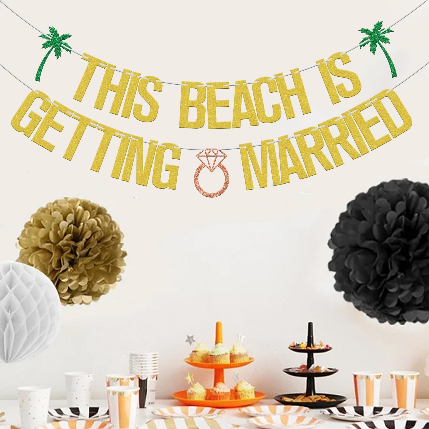 This Beach Is Getting Married Gold Green Glitter Banner